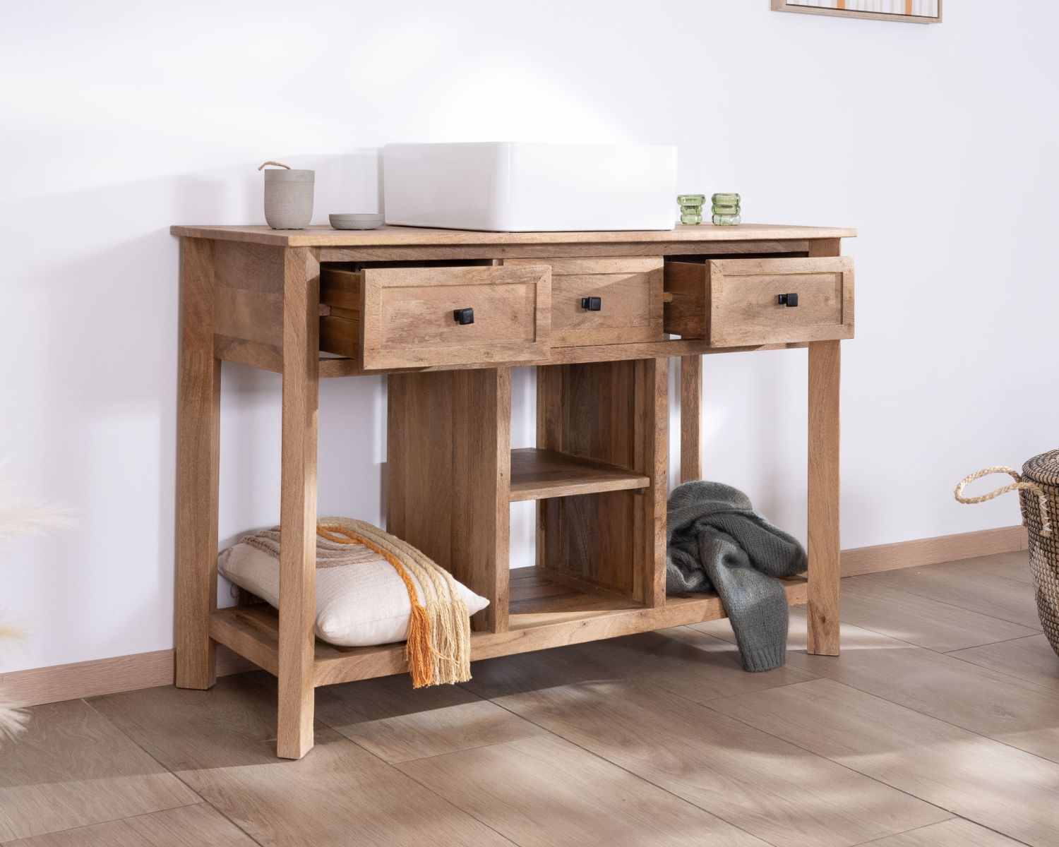 Mueble con lavabo individual de 120 cm «Maestro», de madera de mango