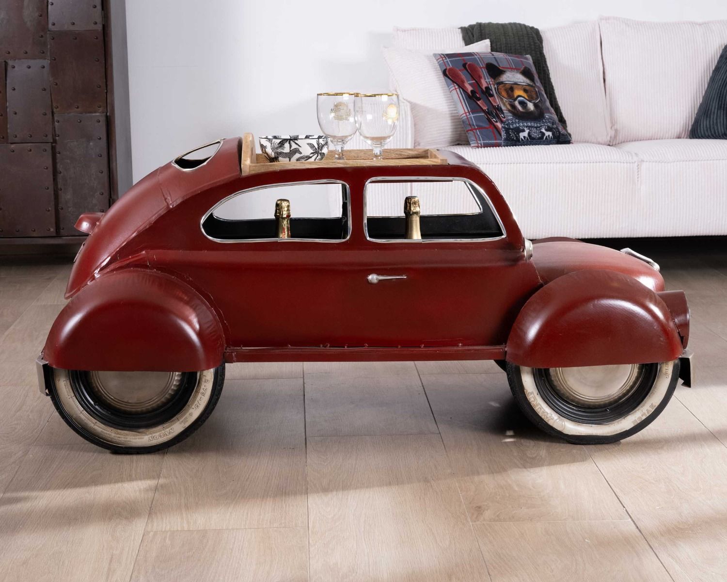 Mesa de salón vintage y decorativa con diseño de coche rojo «Crazy»