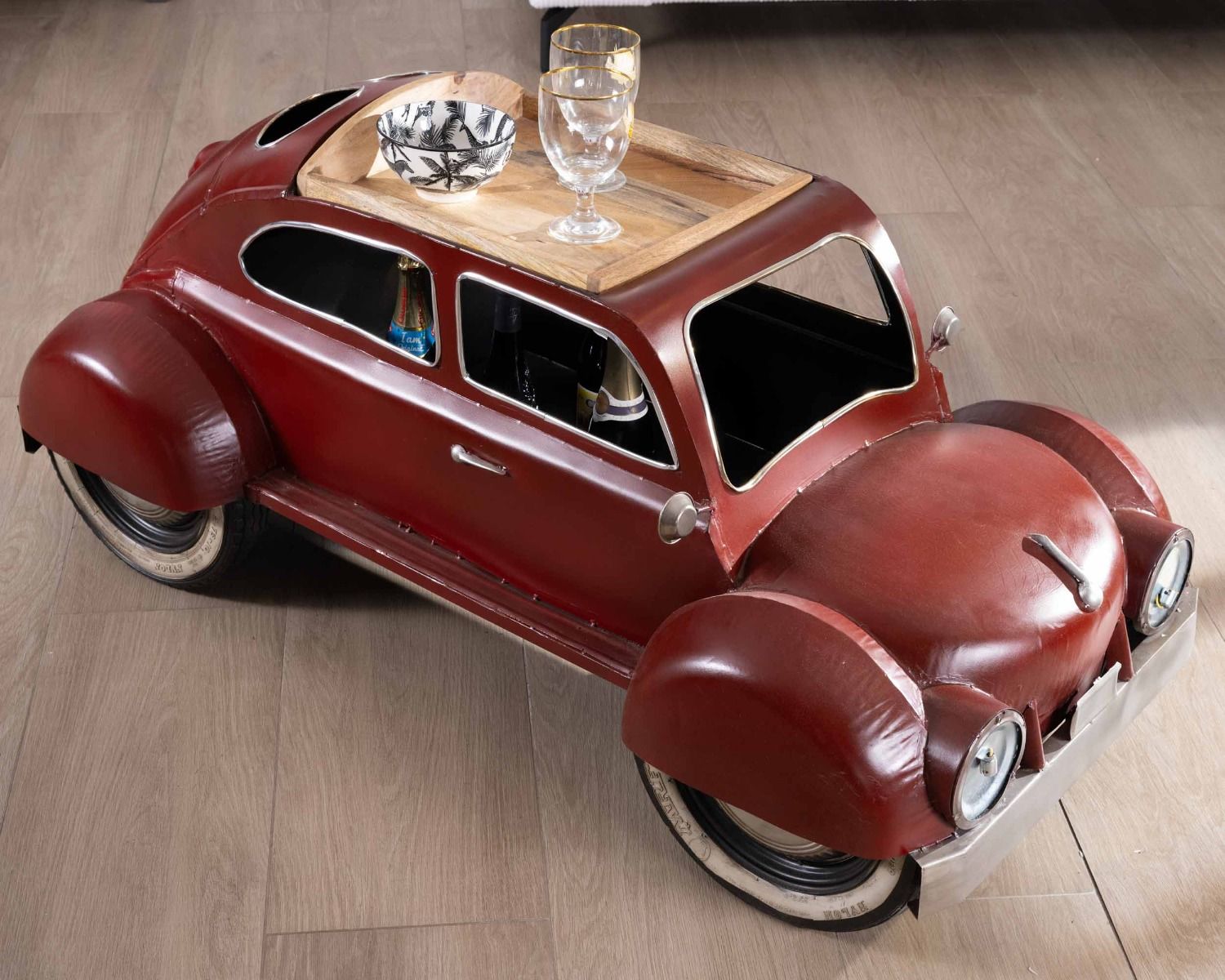 Mesa de salón vintage y decorativa con diseño de coche rojo «Crazy»