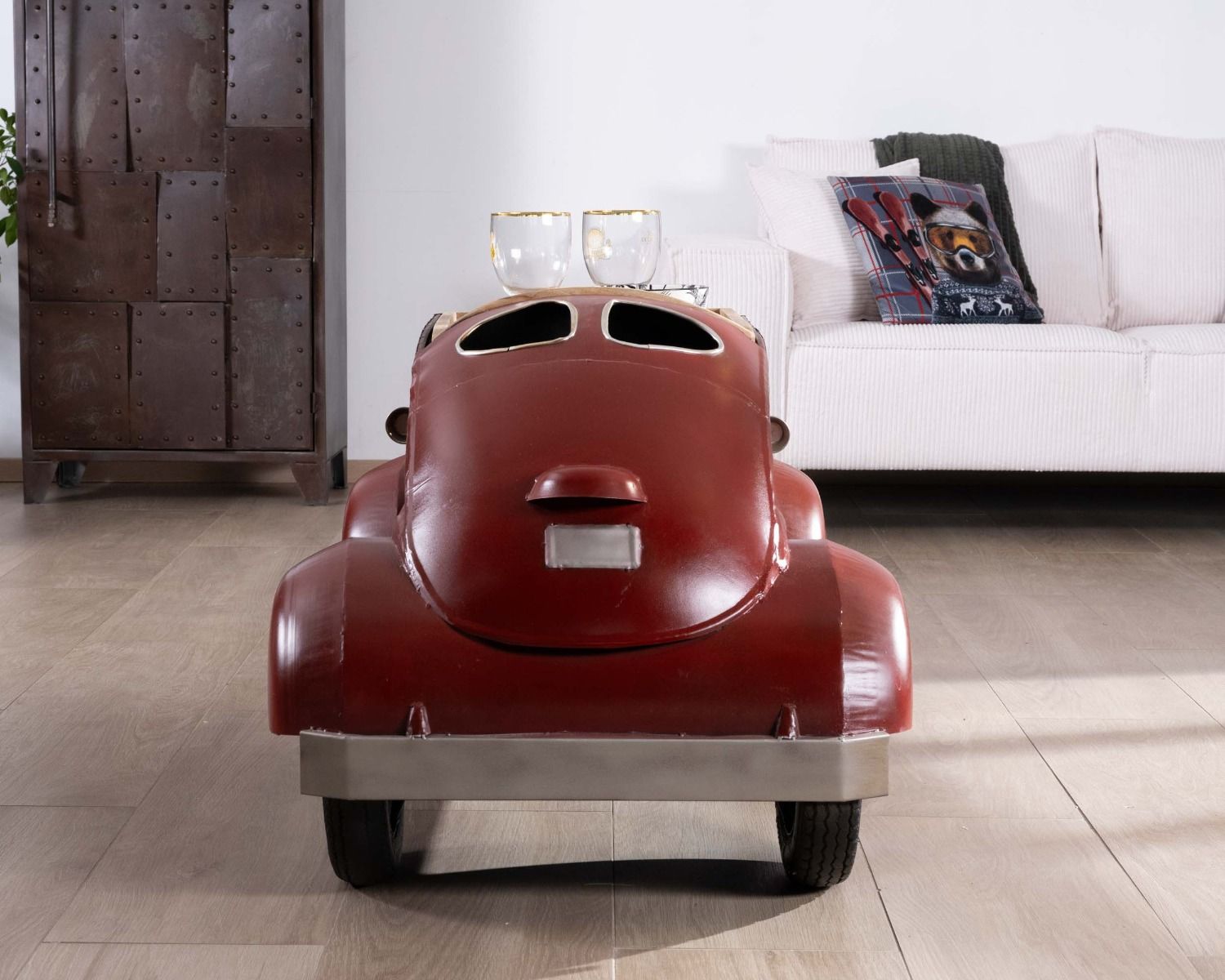 Mesa de salón vintage y decorativa con diseño de coche rojo «Crazy»