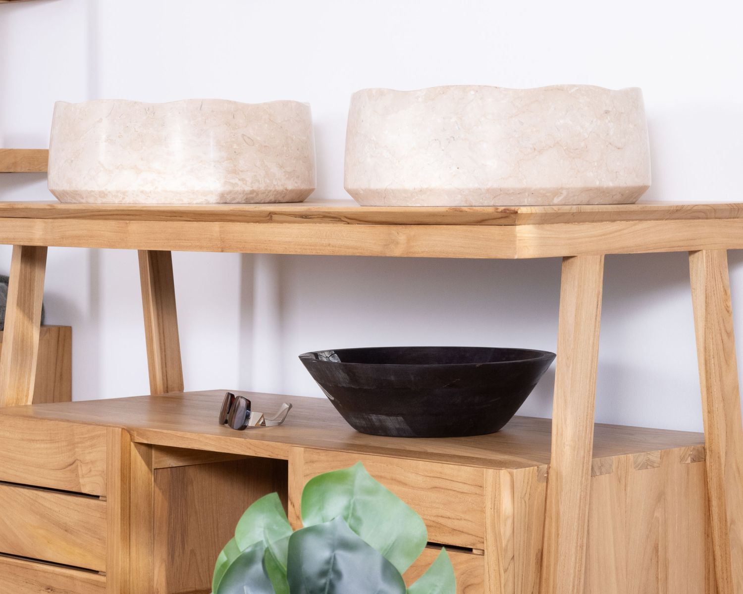 Mueble bajo lavabo de estilo japandi de 120 cm en teca «Beau Matin» 