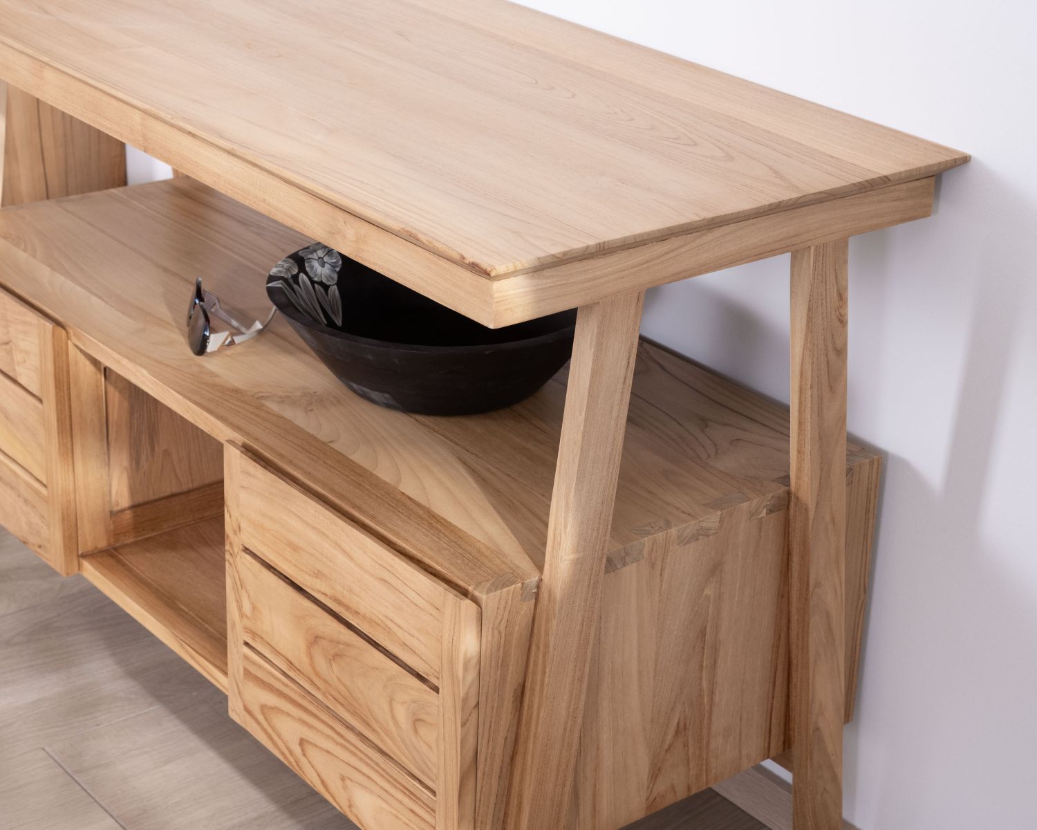 Mueble bajo lavabo de estilo japandi de 120 cm en teca «Beau Matin» 