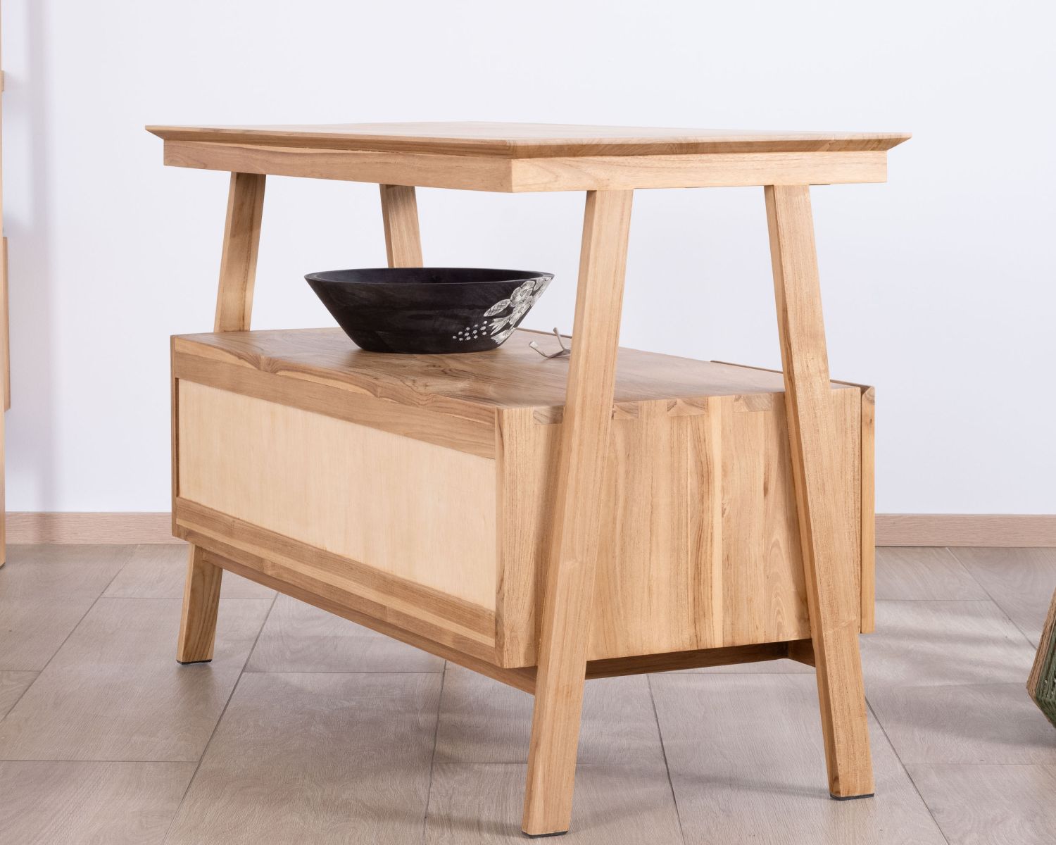 Mueble bajo lavabo de estilo japandi de 120 cm en teca «Beau Matin» 