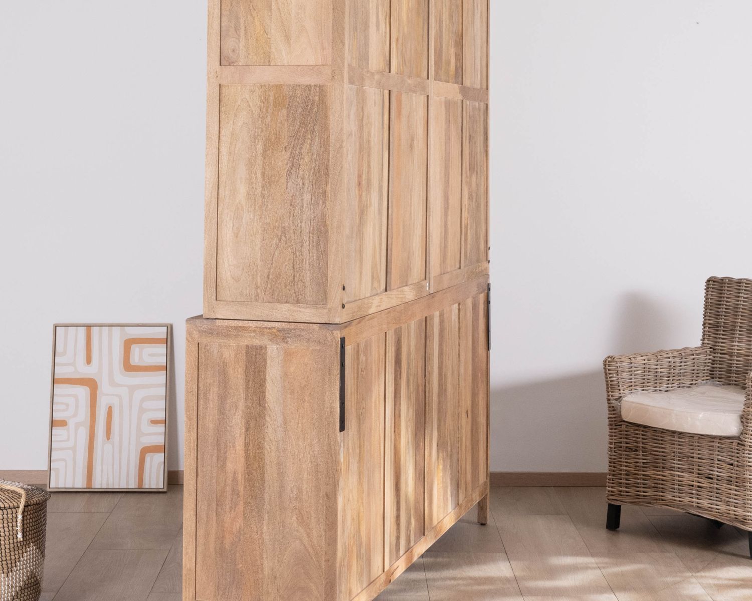 Gran aparador de madera de mango natural con puertas acristaladas «Maestro», 200 cm