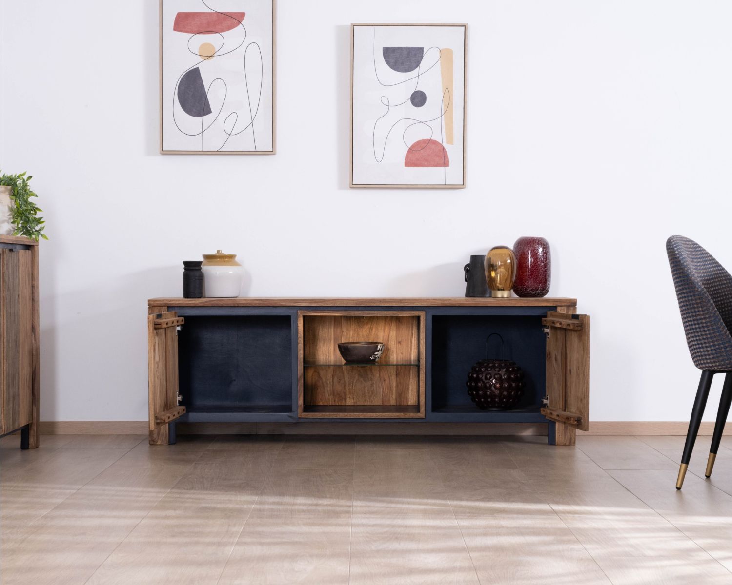 Mueble para la televisión 175 de palisandro y acacia con iluminación LED «Enoa»