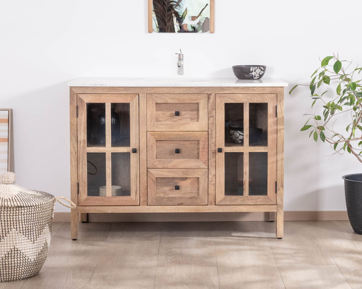 Mueble de baño con lavabo simple de 120 cm «Maestro», de madera de mango