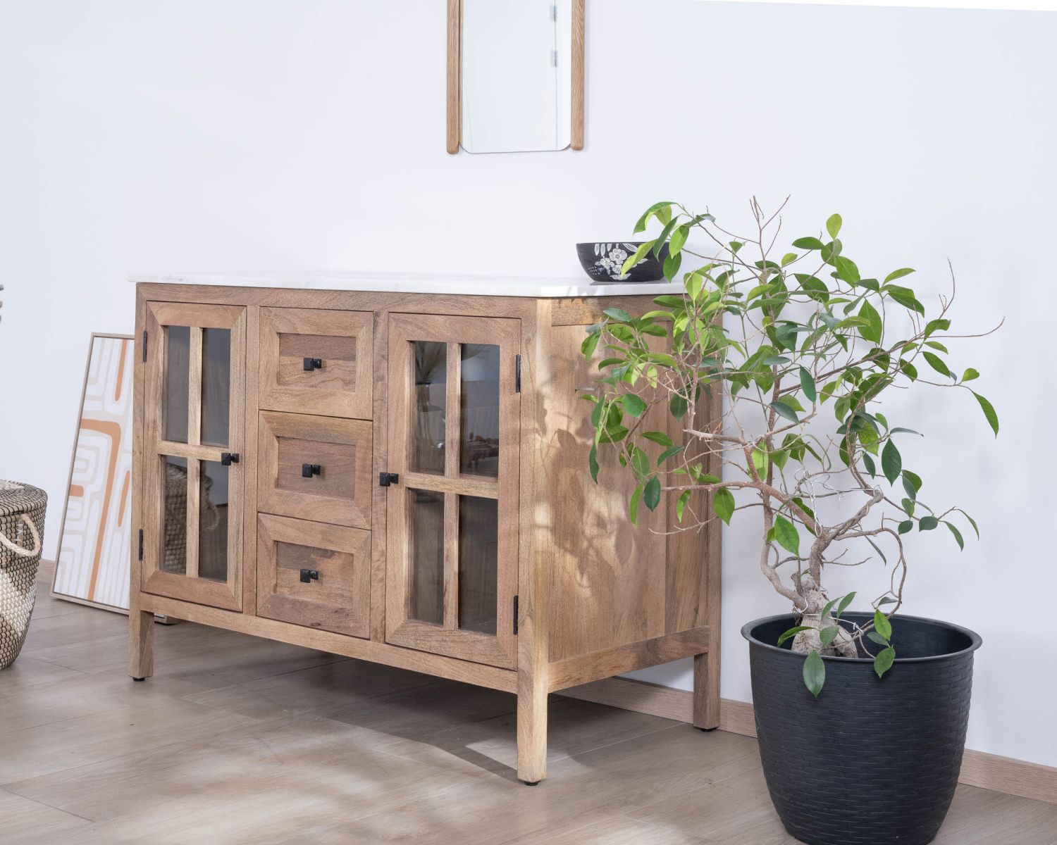 Mueble de baño con lavabo simple de 120 cm «Maestro», de madera de mango