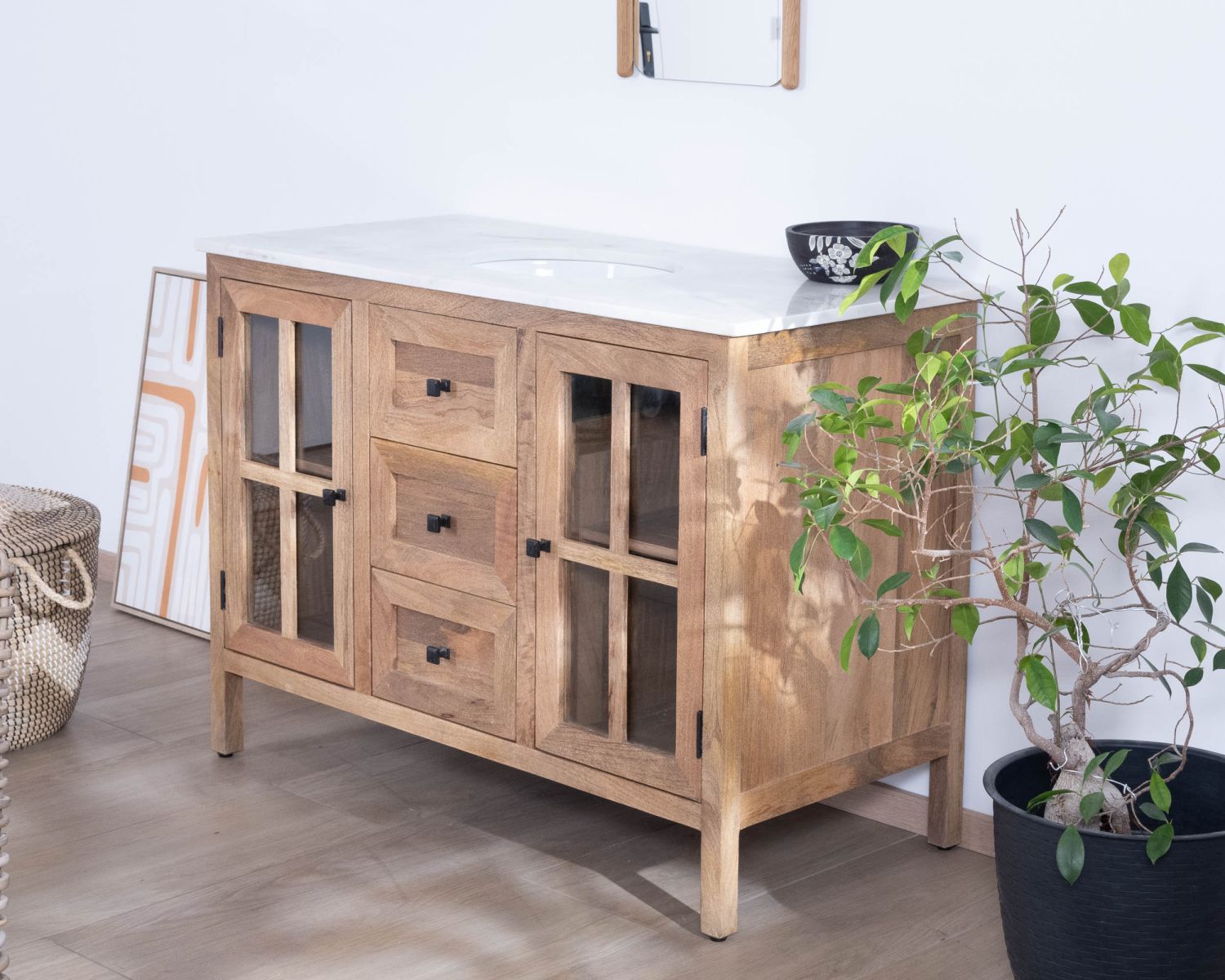 Mueble de baño con lavabo simple de 120 cm «Maestro», de madera de mango