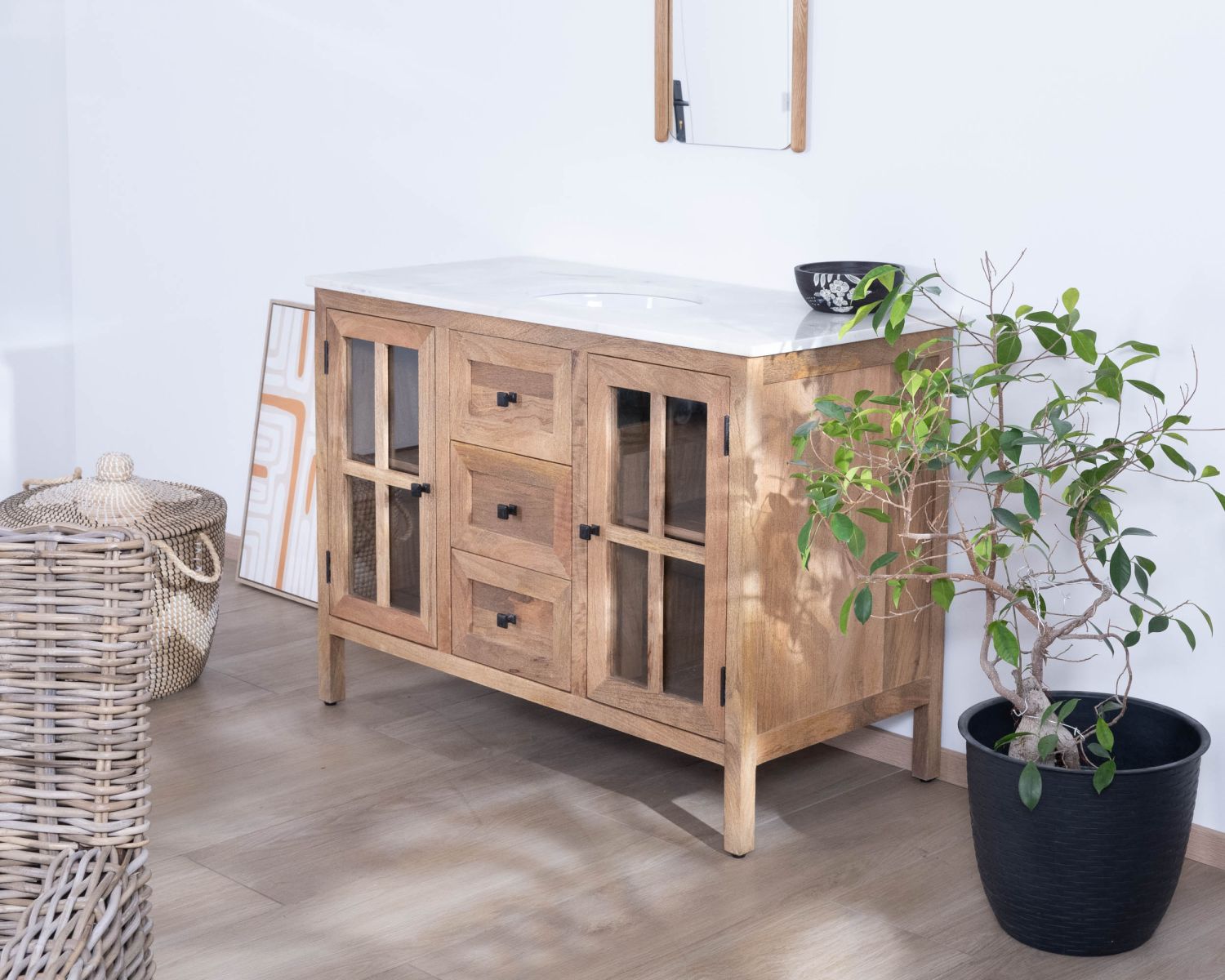 Mueble de baño con lavabo simple de 120 cm «Maestro», de madera de mango