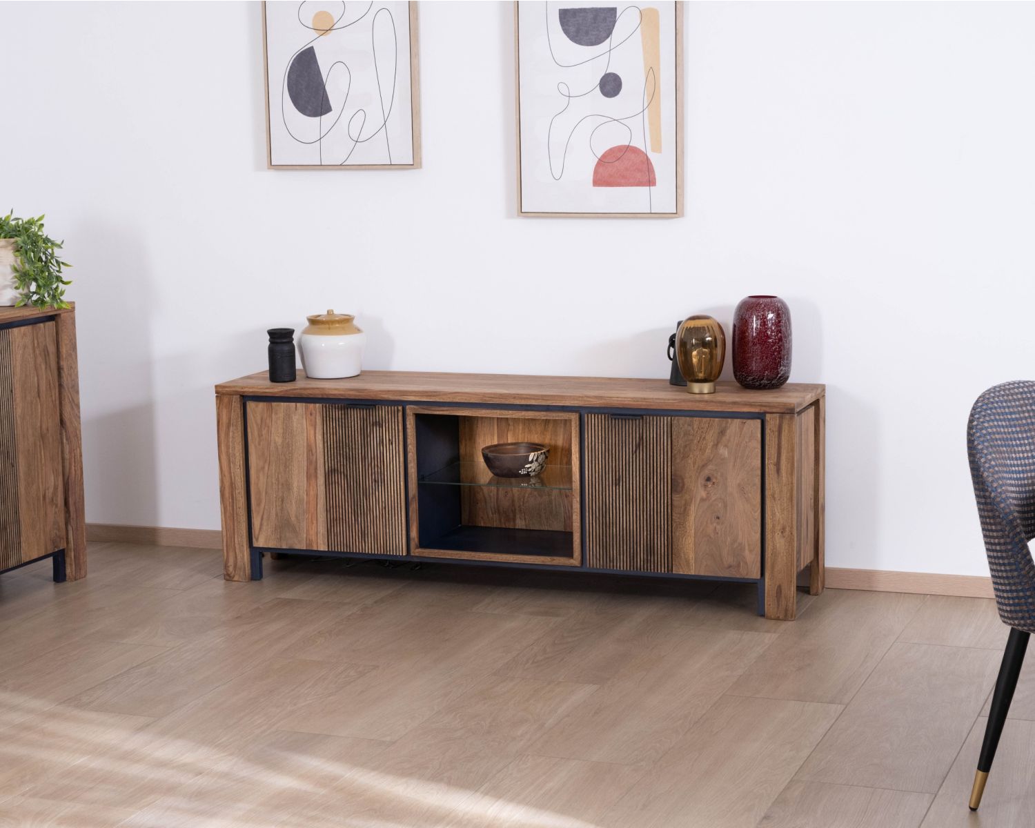 Mueble para la televisión 175 de palisandro y acacia con iluminación LED «Enoa»