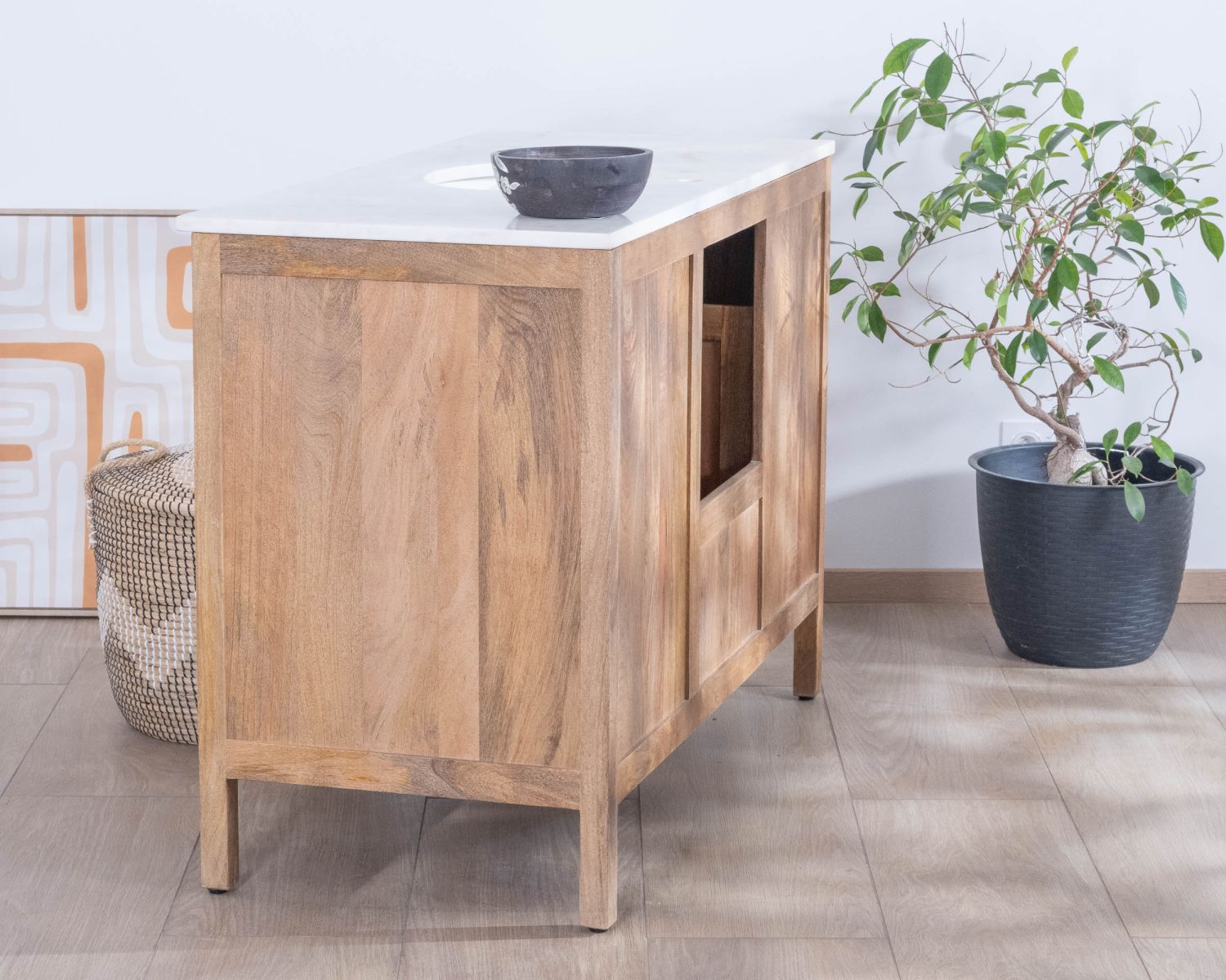 Mueble de baño con lavabo simple de 120 cm «Maestro», de madera de mango
