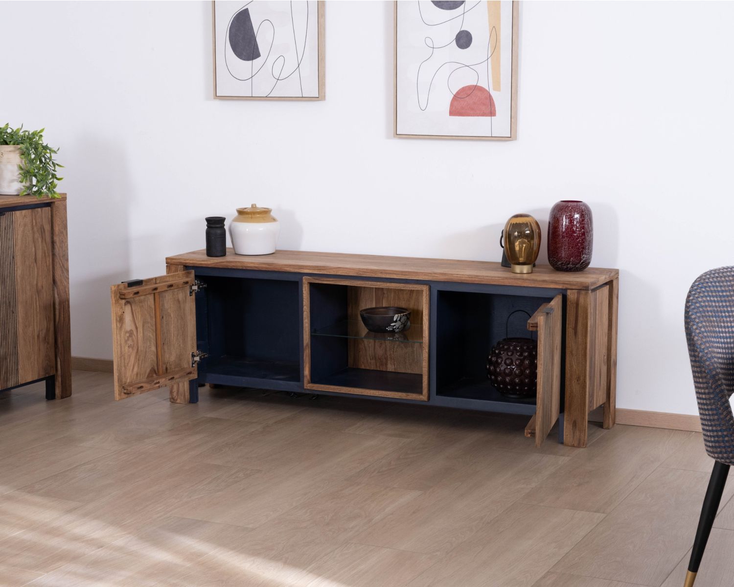 Mueble para la televisión 175 de palisandro y acacia con iluminación LED «Enoa»