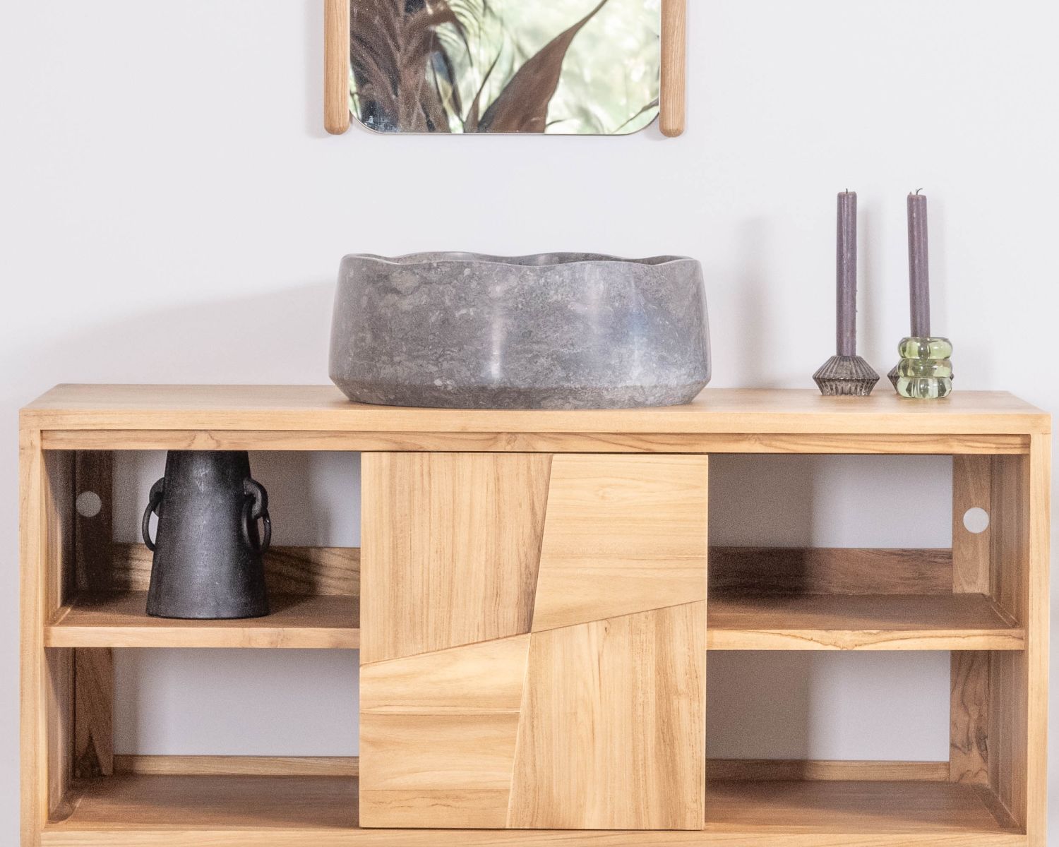 Mueble bajo lavabo suspendido de teca con puertas correderas «Tao», 105 cm