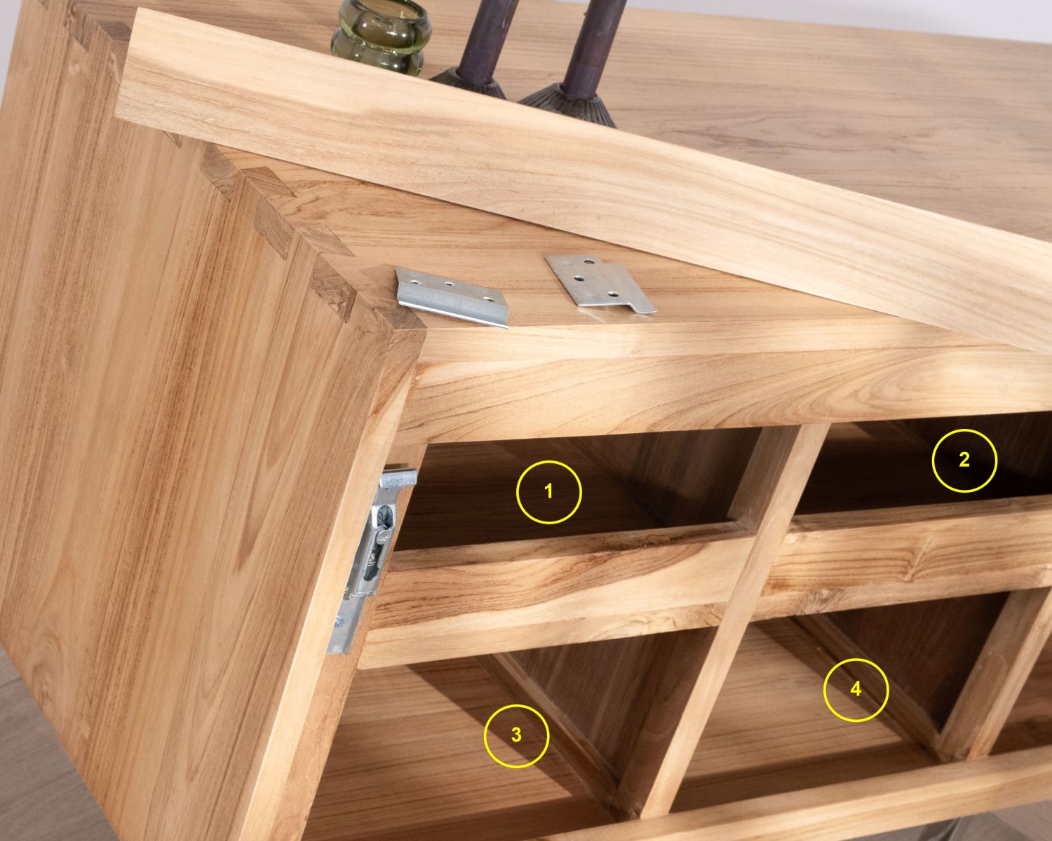 Mueble bajo lavabo suspendido de teca con puertas correderas de 140 cm «Tao»