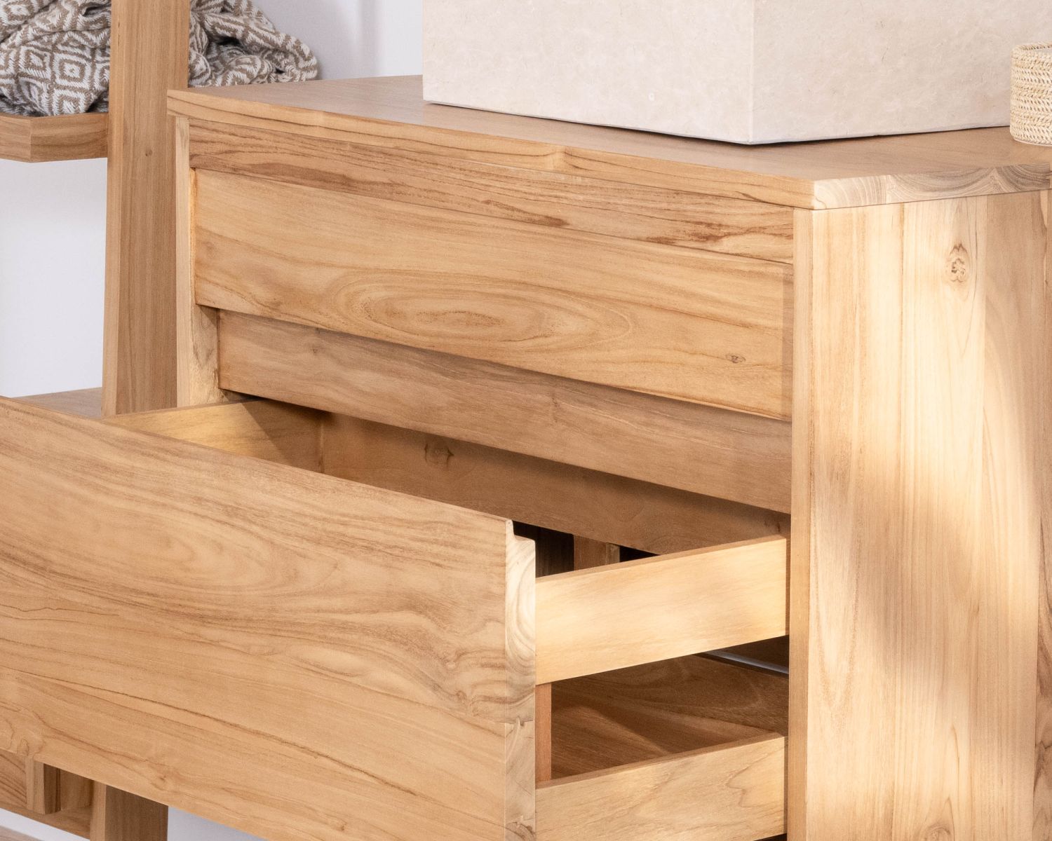 Mueble suspendido para lavabo de 80 cm con 1 cajón «Bowdy» de teca maciza