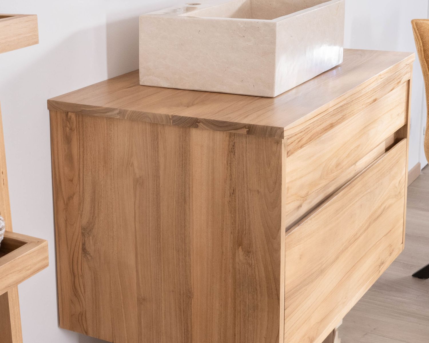 Mueble suspendido para lavabo de 80 cm con 1 cajón «Bowdy» de teca maciza