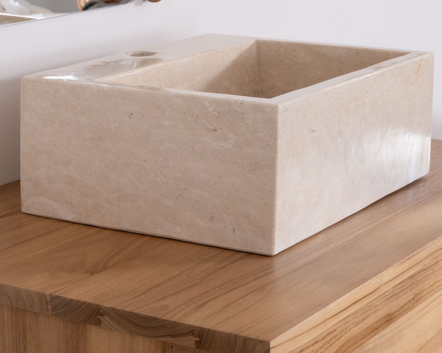 Mueble suspendido para lavabo de 80 cm con 1 cajón «Bowdy» de teca maciza