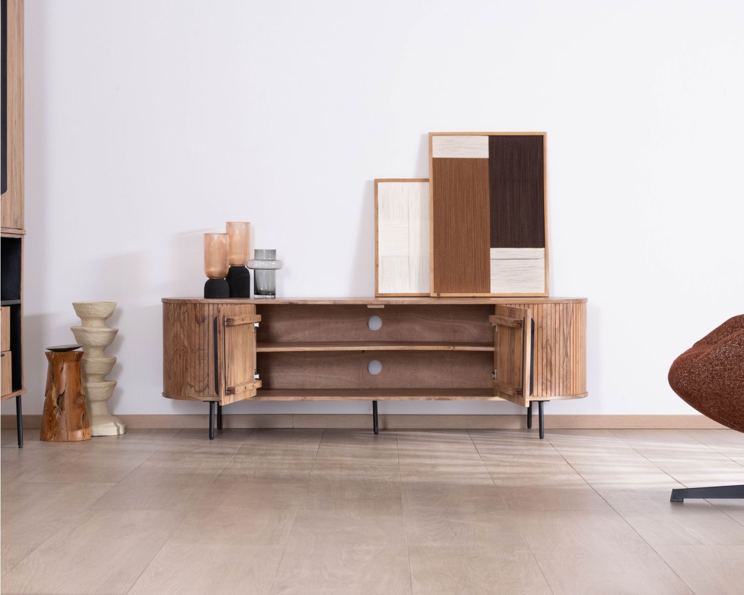 Mueble para la tele de estilo retro en madera de acacia «Bopee», 175 cm