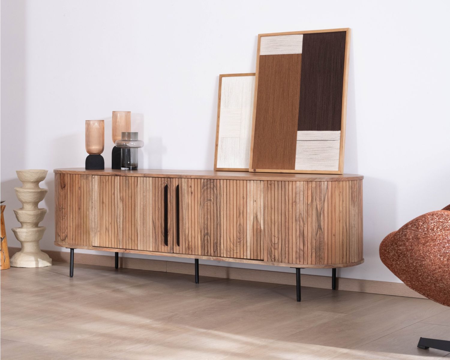 Mueble para la tele de estilo retro en madera de acacia «Bopee», 175 cm