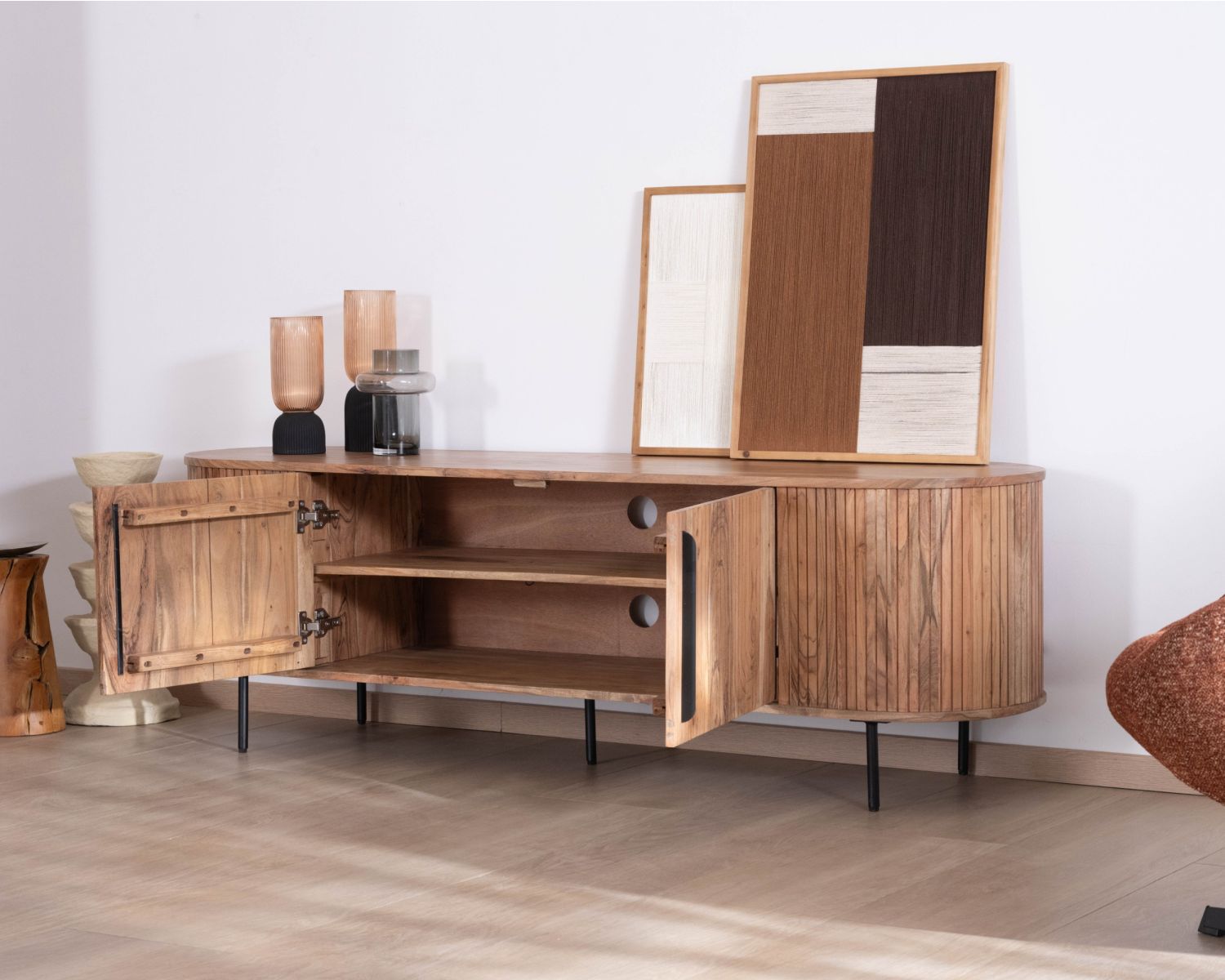 Mueble para la tele de estilo retro en madera de acacia «Bopee», 175 cm