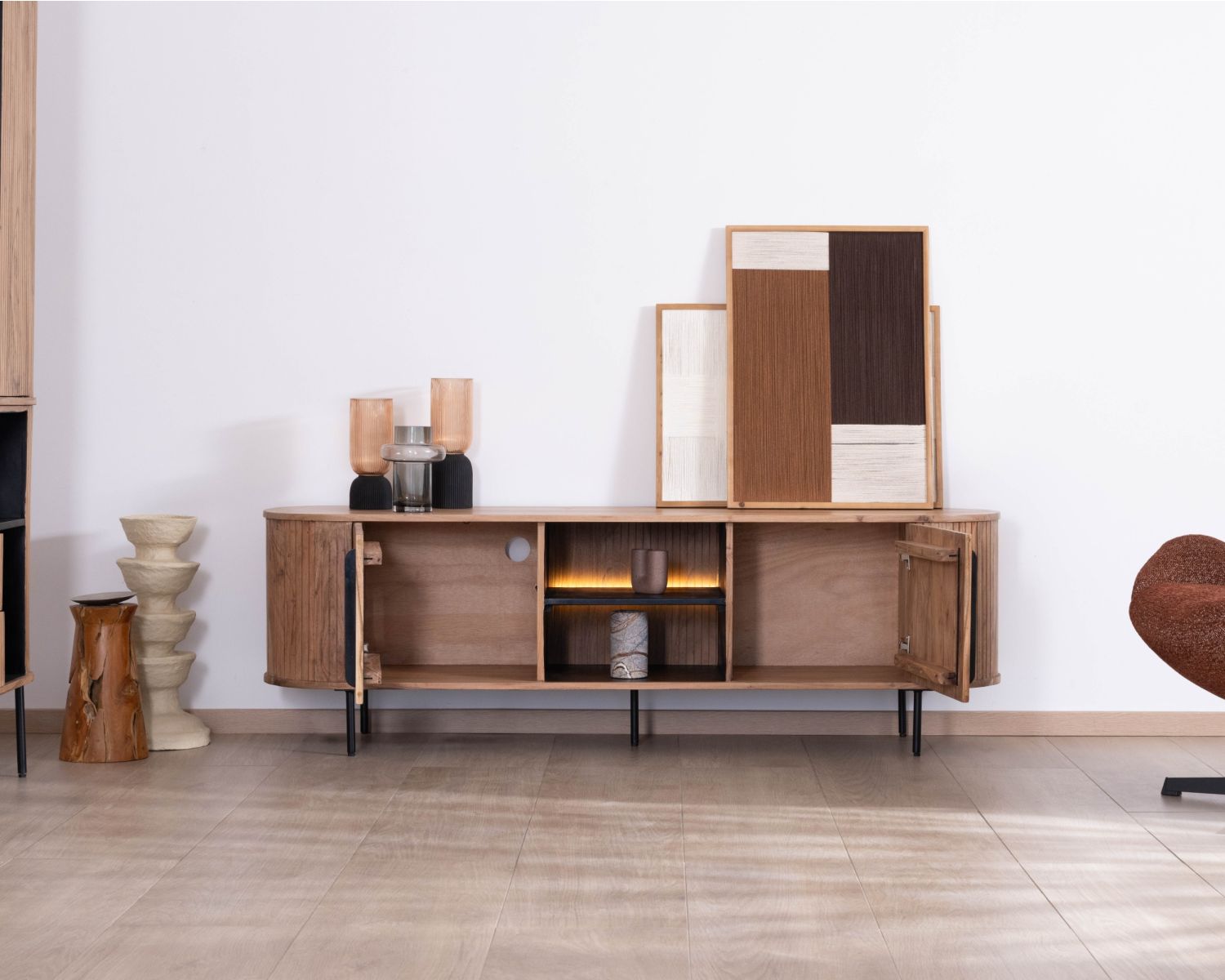 Mueble para la tele de diseño retro de 175 cm «Bopee» con iluminación LED