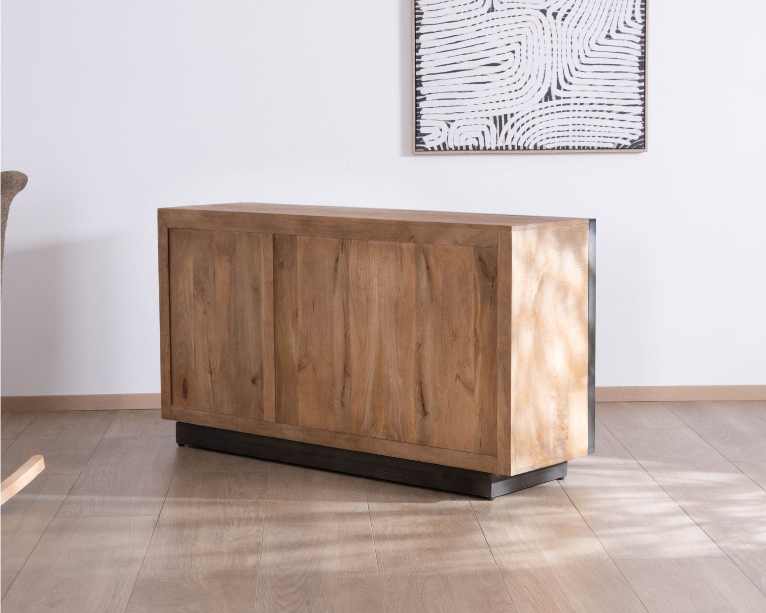 Aparador de 3 puertas de madera de mango, de estilo minimalista, «Santo», 150 cm