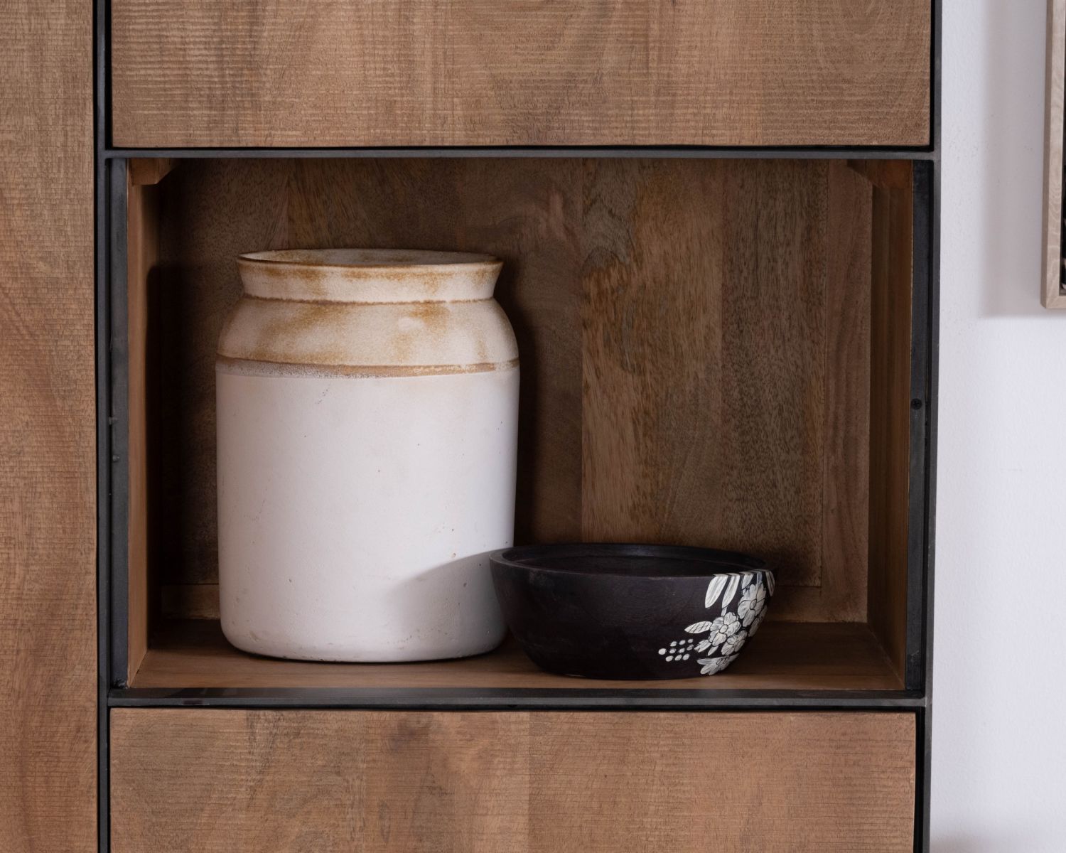 Cajonera de madera maciza de mango con 2 puertas «Santo», de estilo minimalista