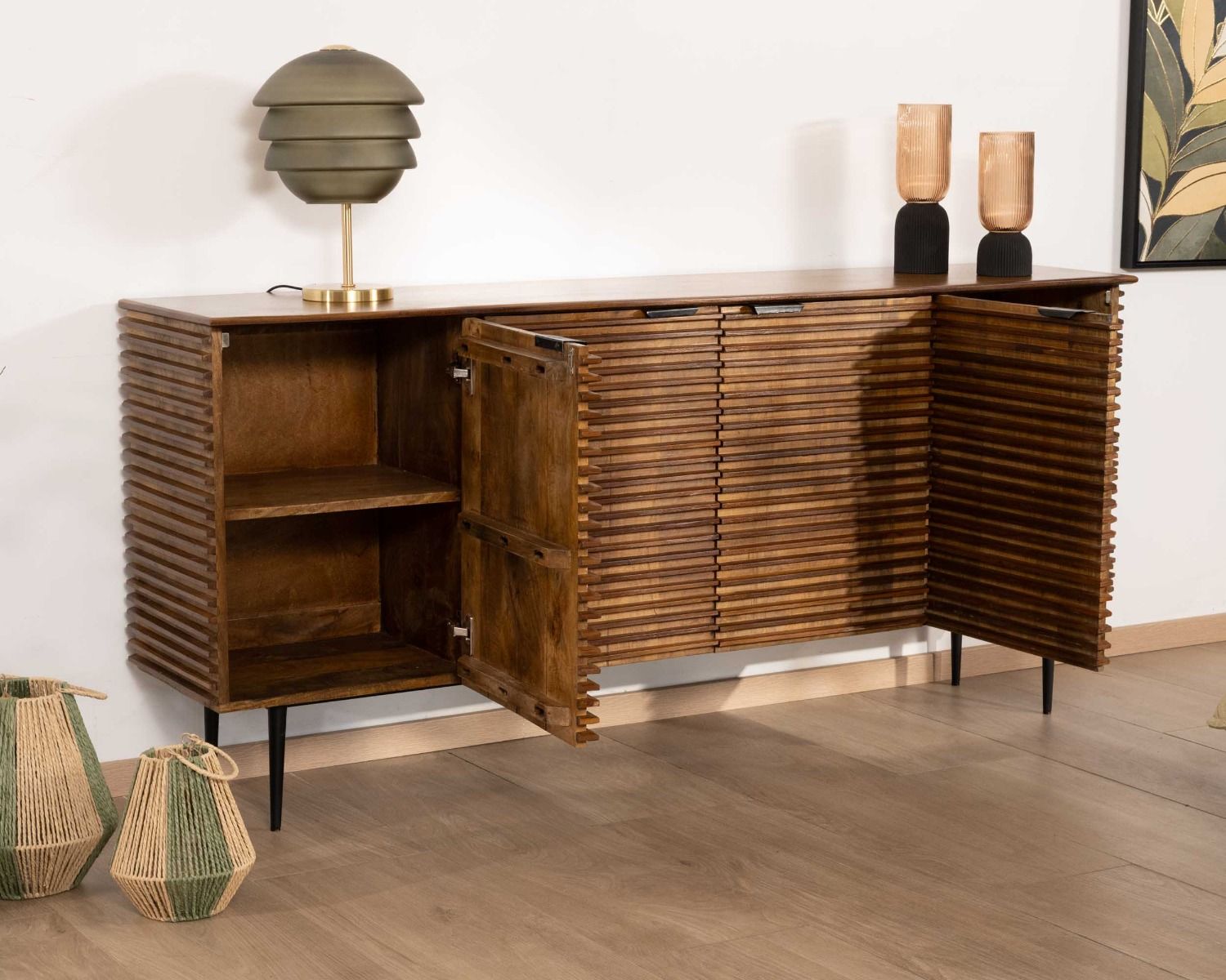 Aparador retro de 4 puertas de teca y mango macizo, 183 cm, «Sheffield»