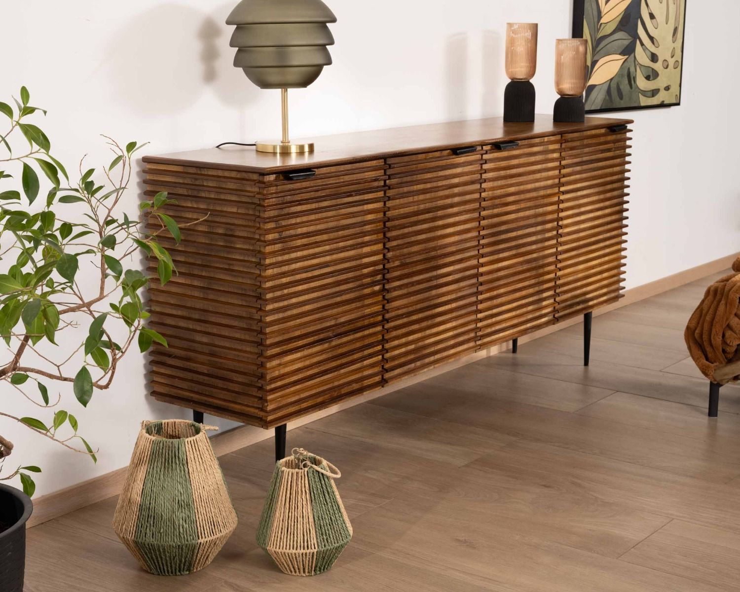 Aparador retro de 4 puertas de teca y mango macizo, 183 cm, «Sheffield»