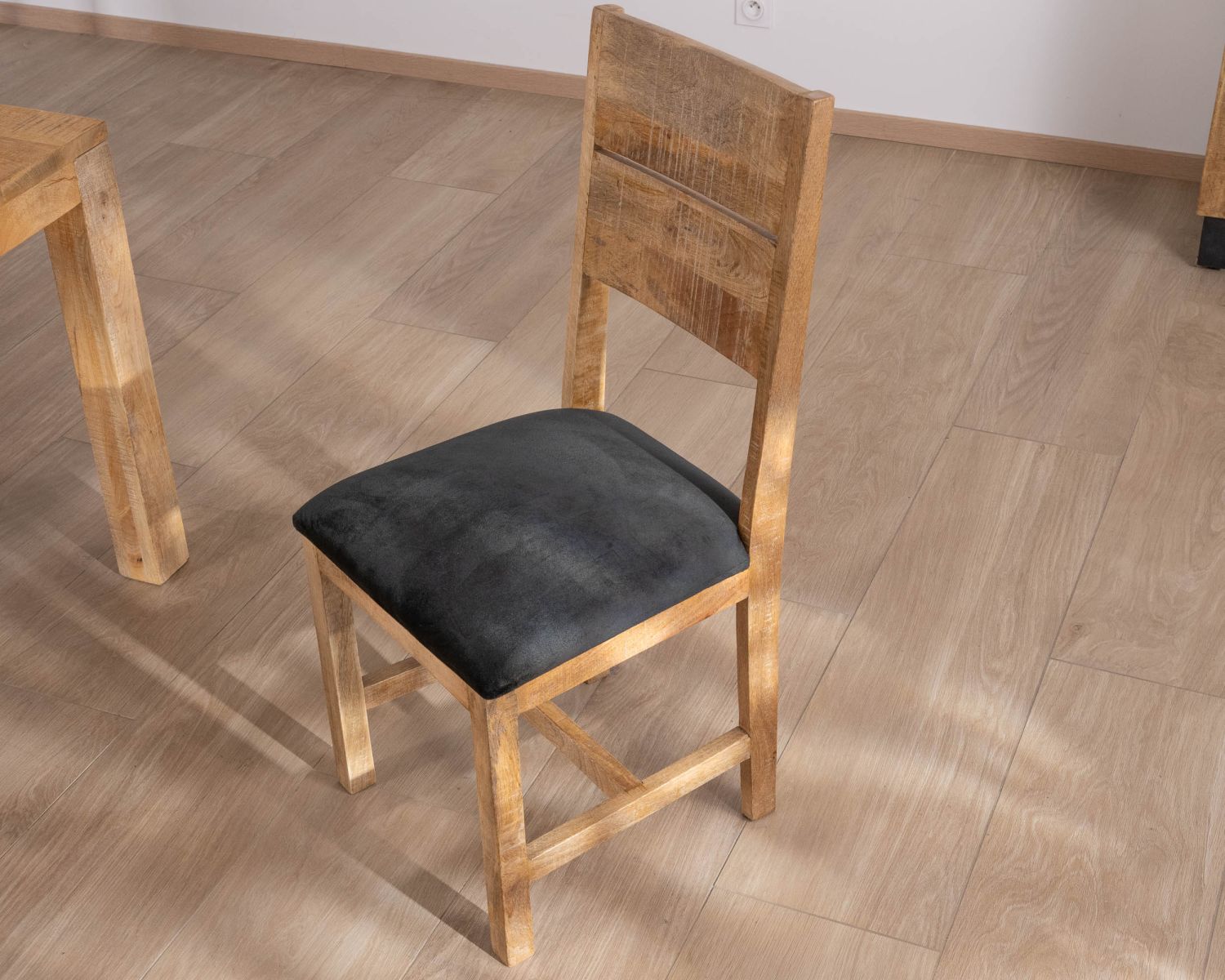 Juego de 2 sillas de comedor de madera de mango sin tratar «Manoha» con asiento tapizado