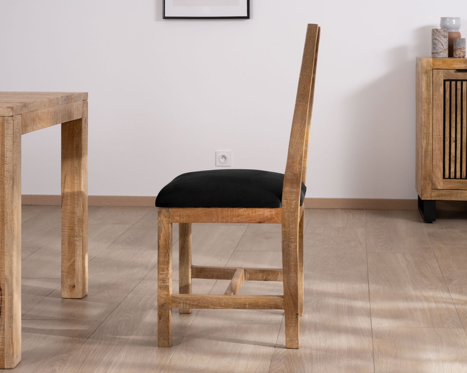 Juego de 2 sillas de comedor de madera de mango sin tratar «Manoha» con asiento tapizado