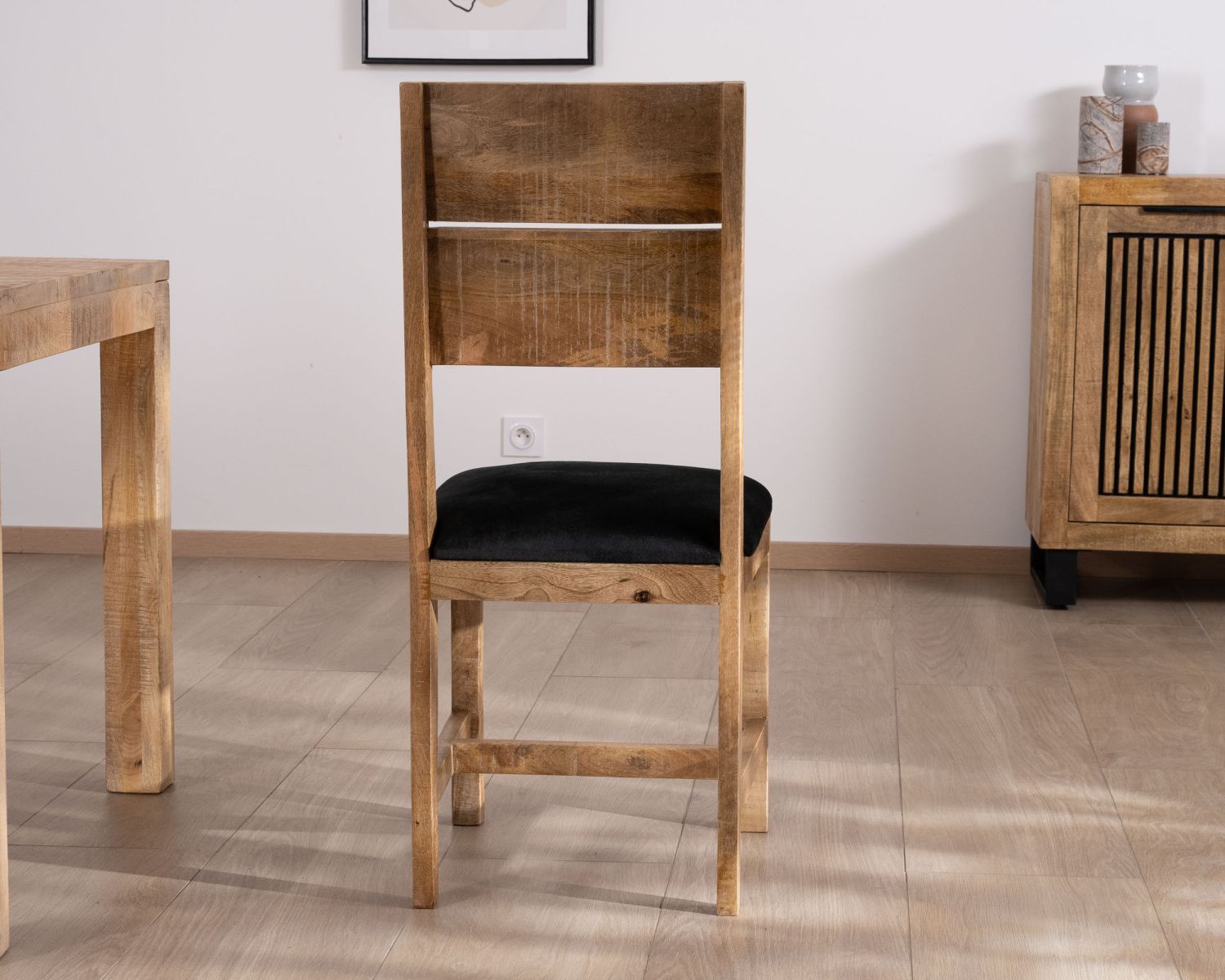 Juego de 2 sillas de comedor de madera de mango sin tratar «Manoha» con asiento tapizado