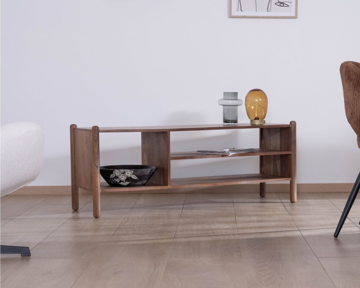 Mueble para la tele de estilo «japandi» «Yona», de acacia maciza, 130 cm