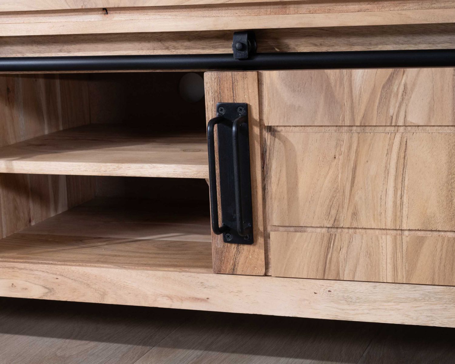 Mueble para televisión de estilo industrial de 180 cm, de madera y metal, con 2 puertas y 2 compartimentos «Montréal»
