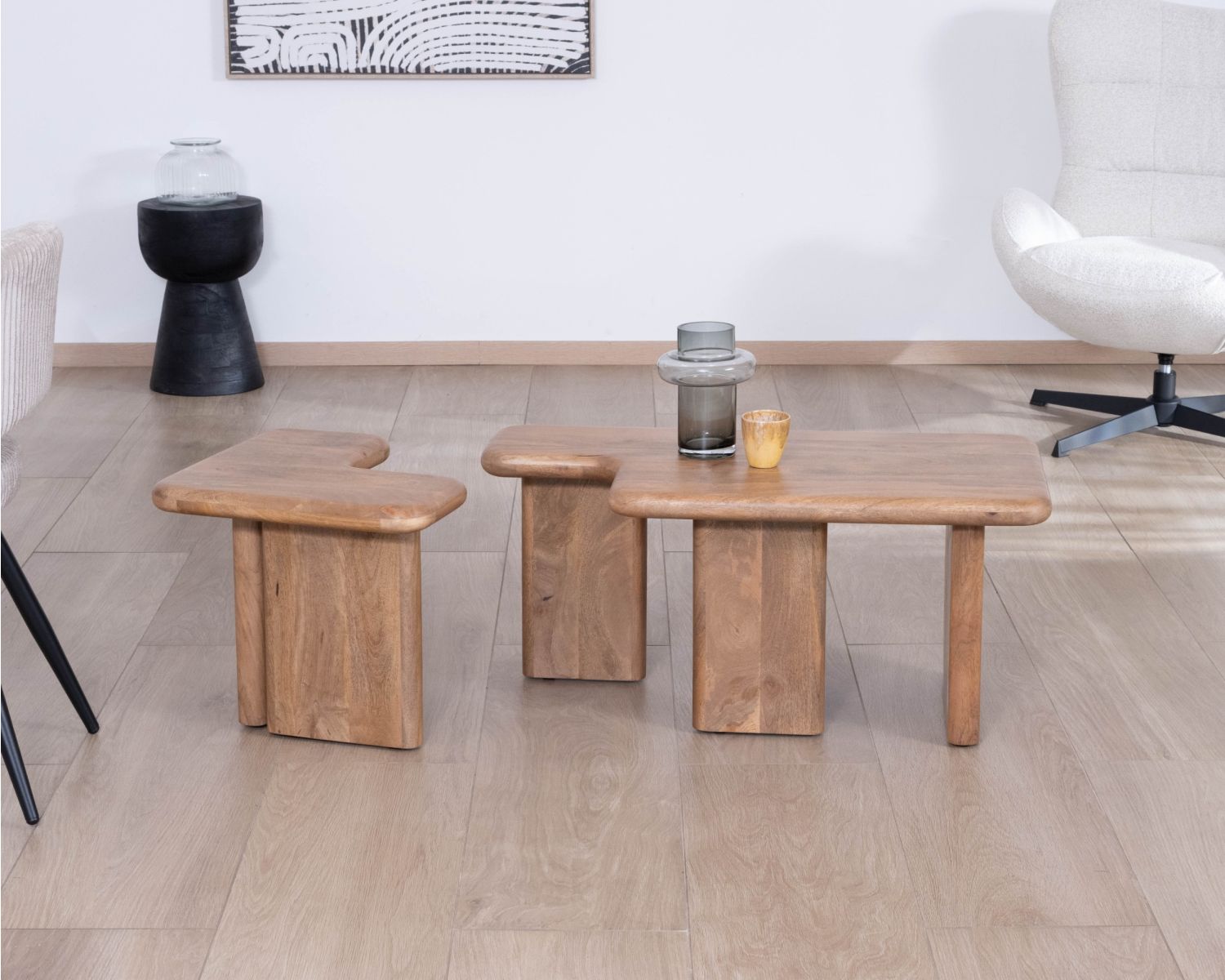 Mesa de centro modular de madera de mango «Naura» de estilo orgánico