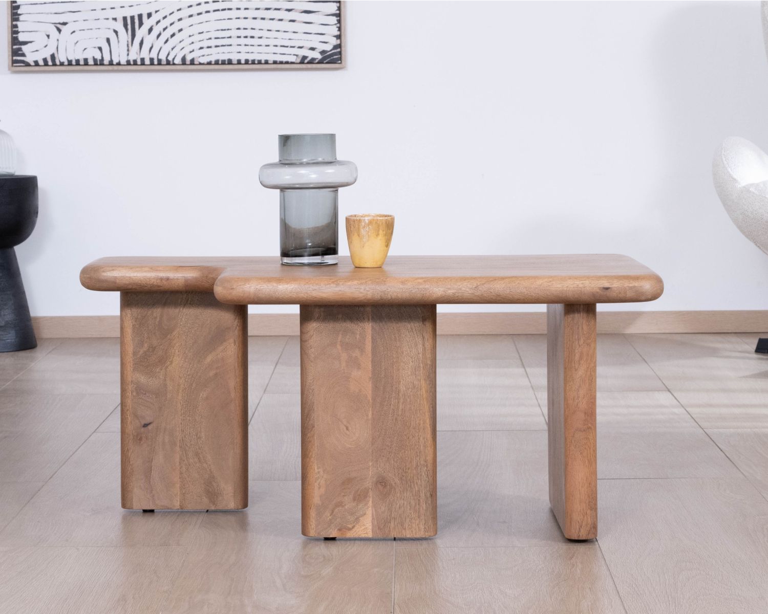 Mesa de centro modular de madera de mango «Naura» de estilo orgánico