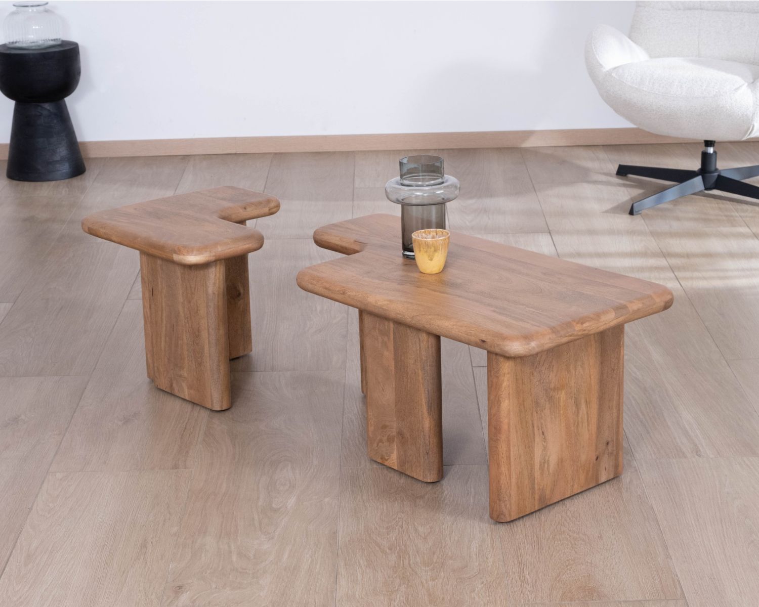Mesa de centro modular de madera de mango «Naura» de estilo orgánico