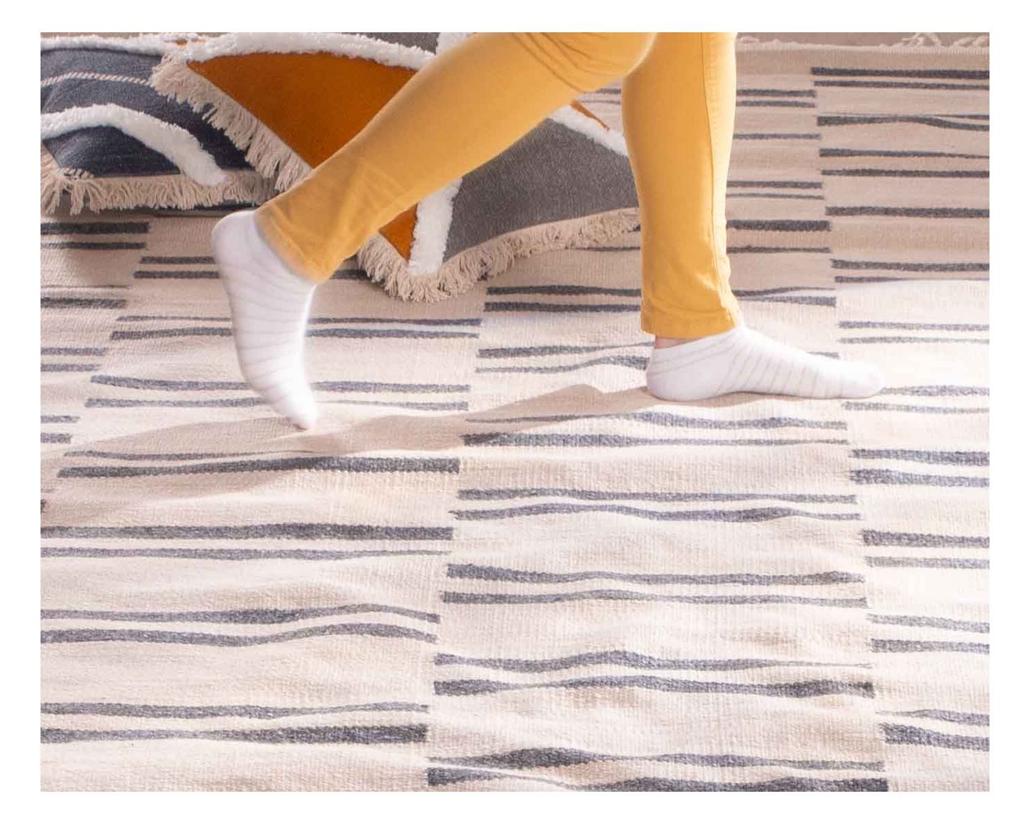 Alfombra grande blanca con rayas azules, de 200 x 300 cm, «Ethnic»
