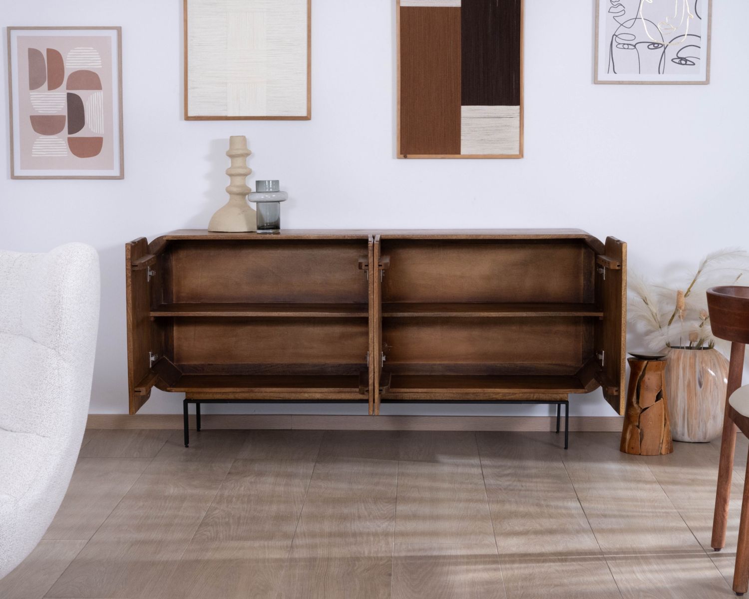 Aparador de 4 puertas de estilo «newtro» en madera de mango «Moky», 175 cm