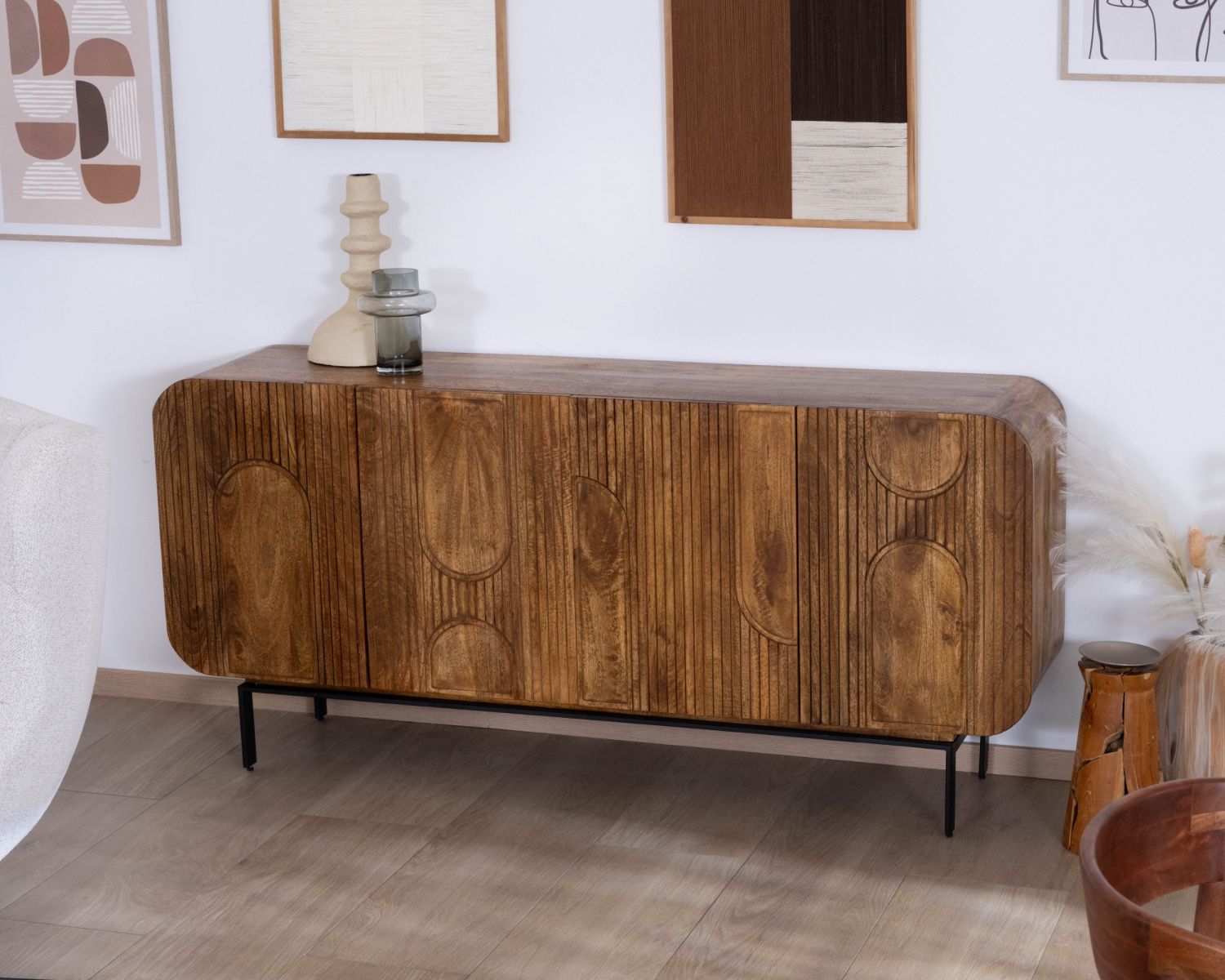 Aparador de 4 puertas de estilo «newtro» en madera de mango «Moky», 175 cm