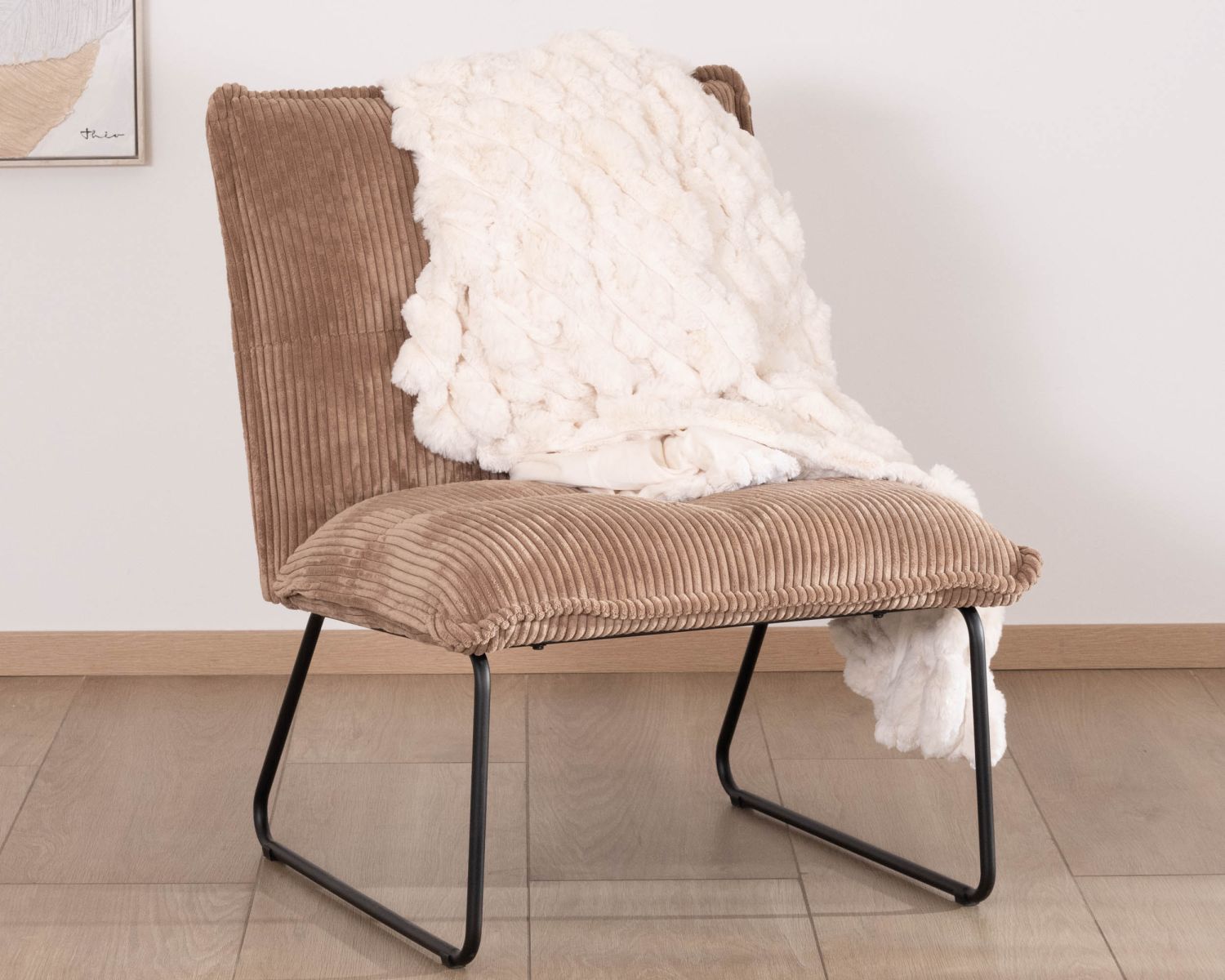 Lote de 2 sillones sin reposabrazos de terciopelo acanalado color camel «Calvin»