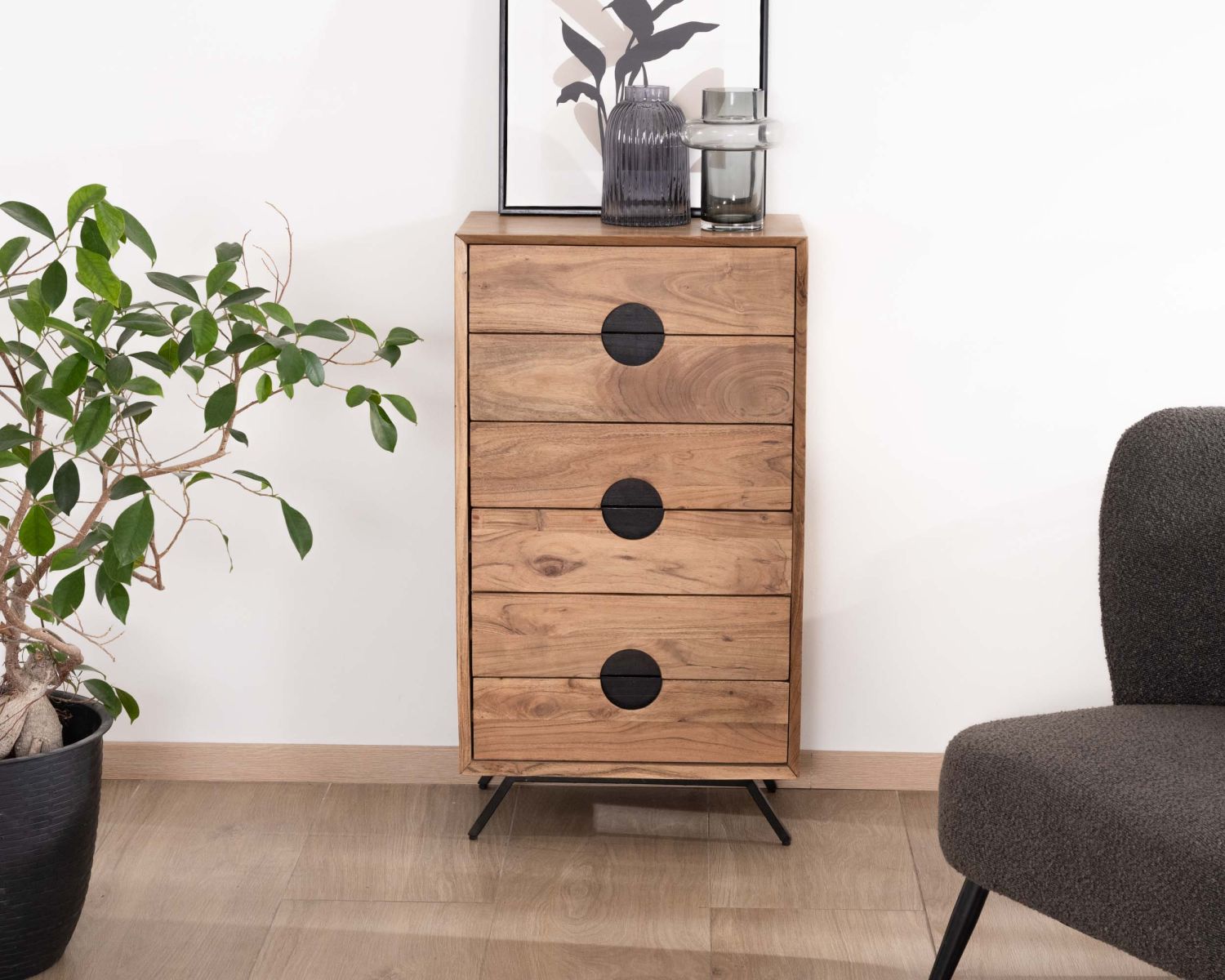 Mueble vertical de acacia con 6 cajones «Spot»