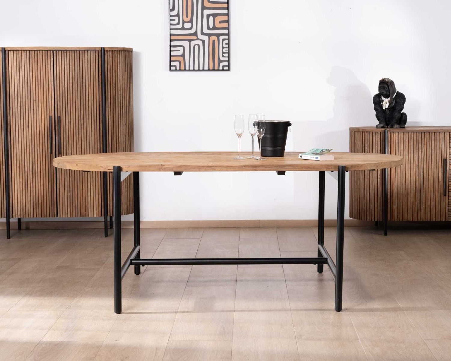 Mesa de comedor vintage de teca y metal «Troms», 200 x 100 cm