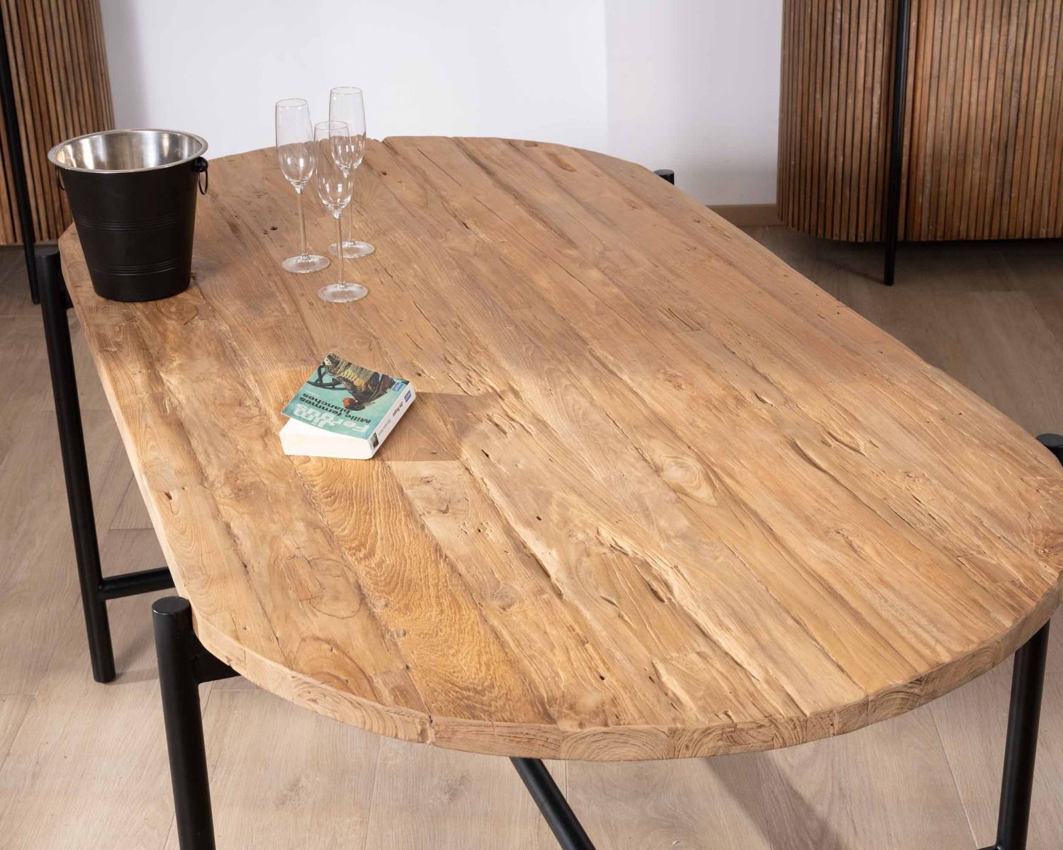 Mesa de comedor vintage de teca y metal «Troms», 200 x 100 cm
