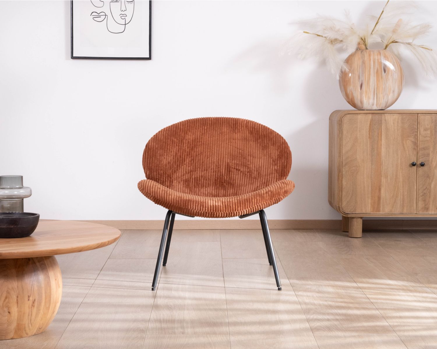 Sillón lounge de diseño en terciopelo acanalado color óxido «Sonate»
