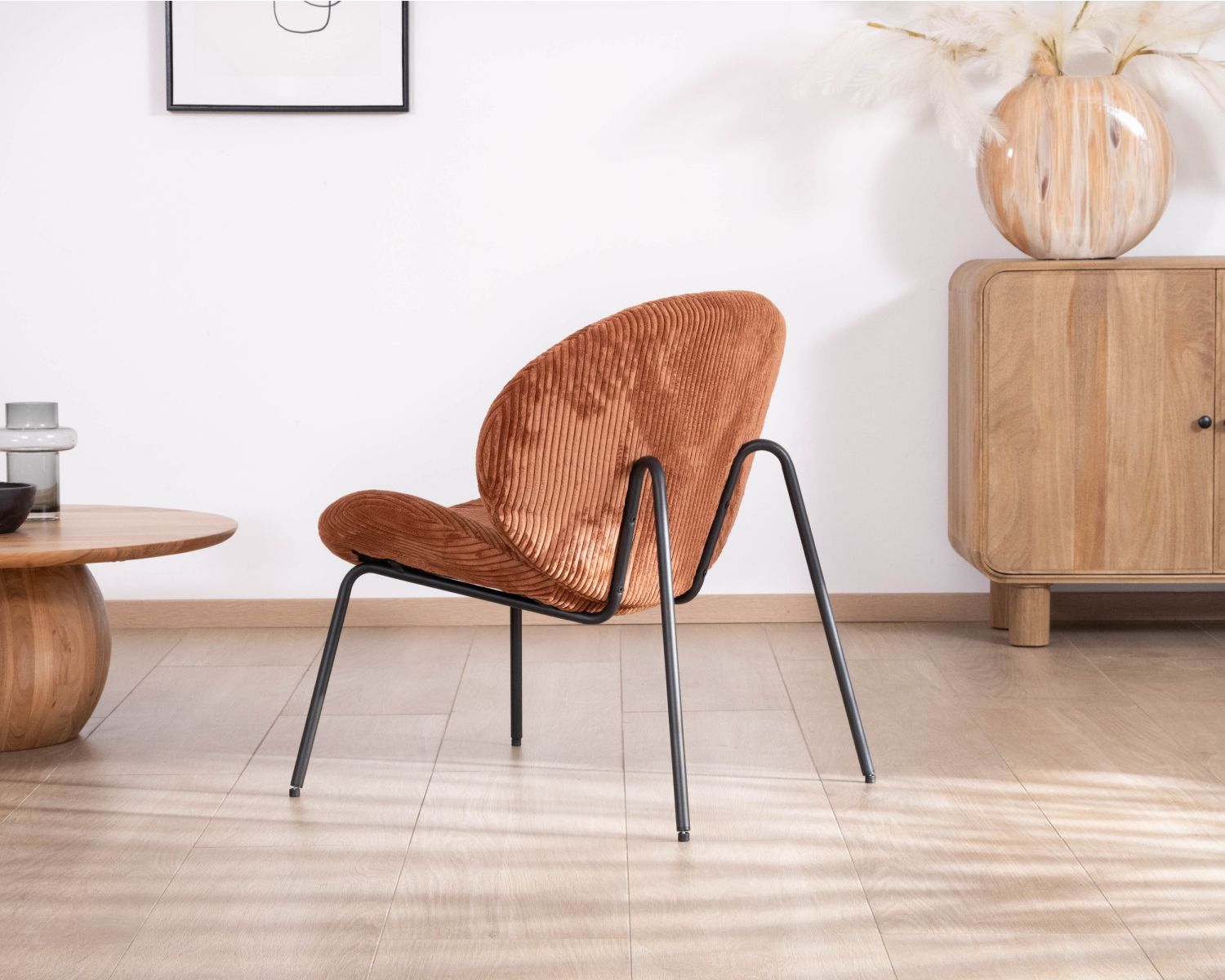 Sillón lounge de diseño en terciopelo acanalado color óxido «Sonate»