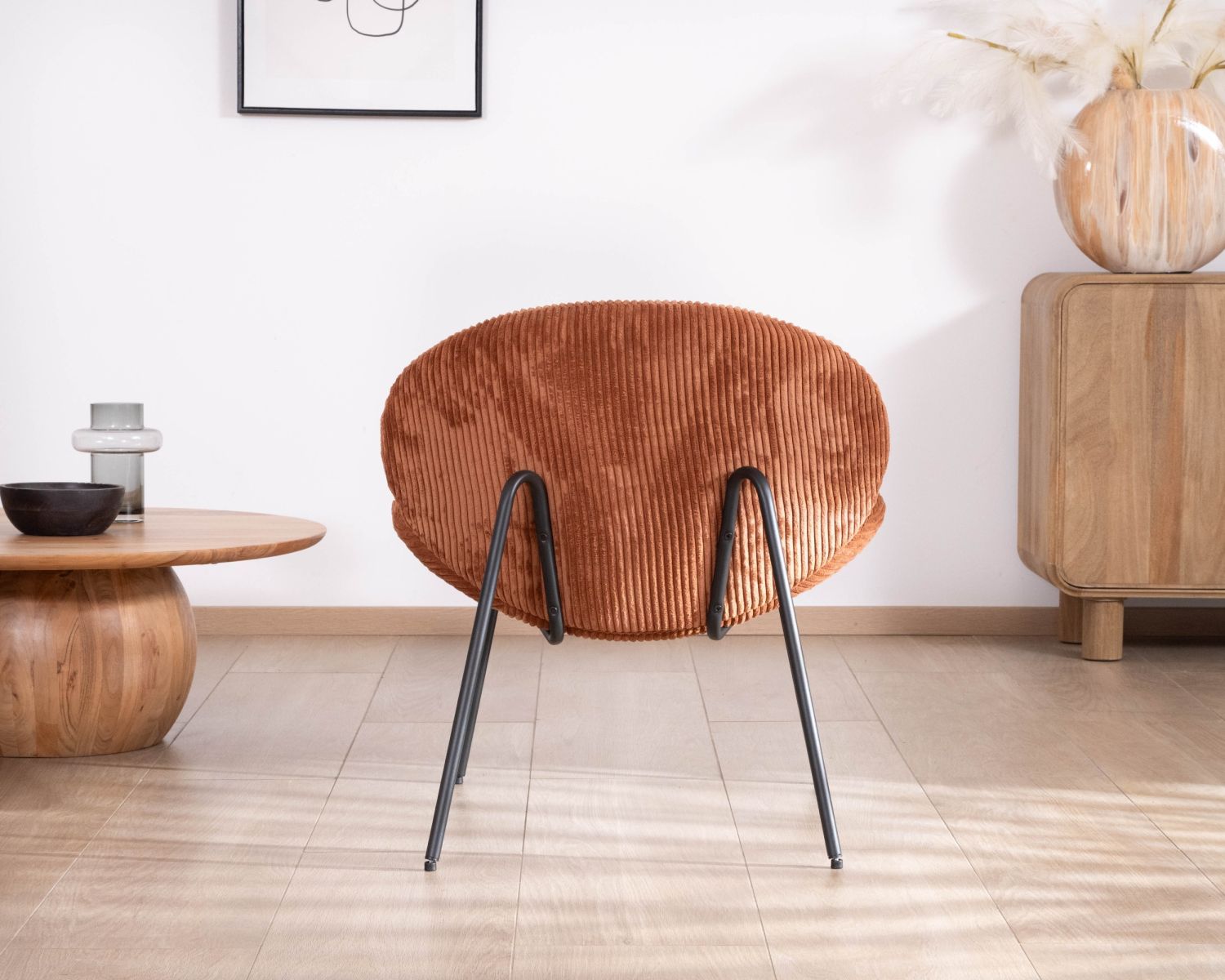 Sillón lounge de diseño en terciopelo acanalado color óxido «Sonate»