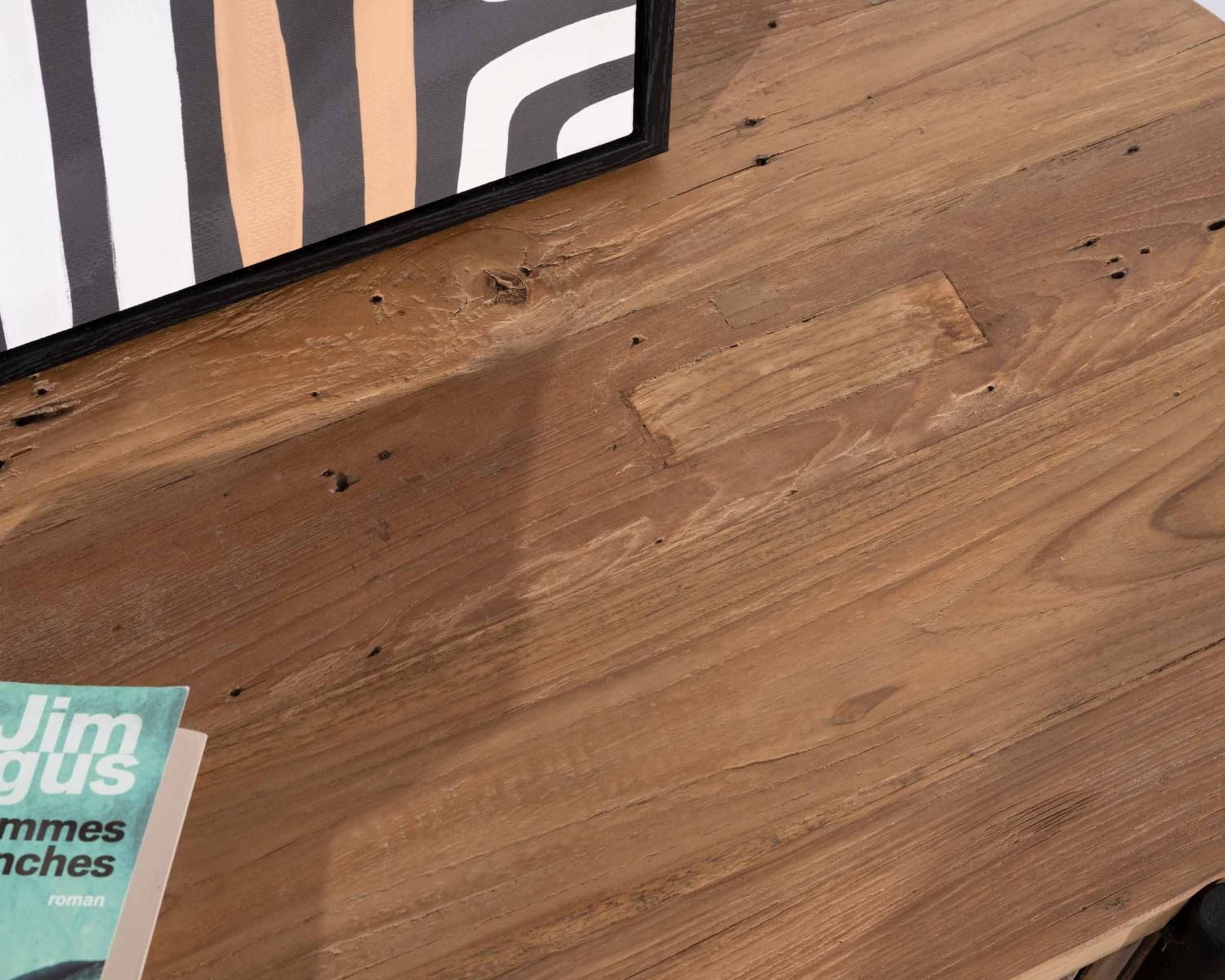 Mueble de televisión redondeado con frentes acanalados de teca reciclada «Troms», 160 cm