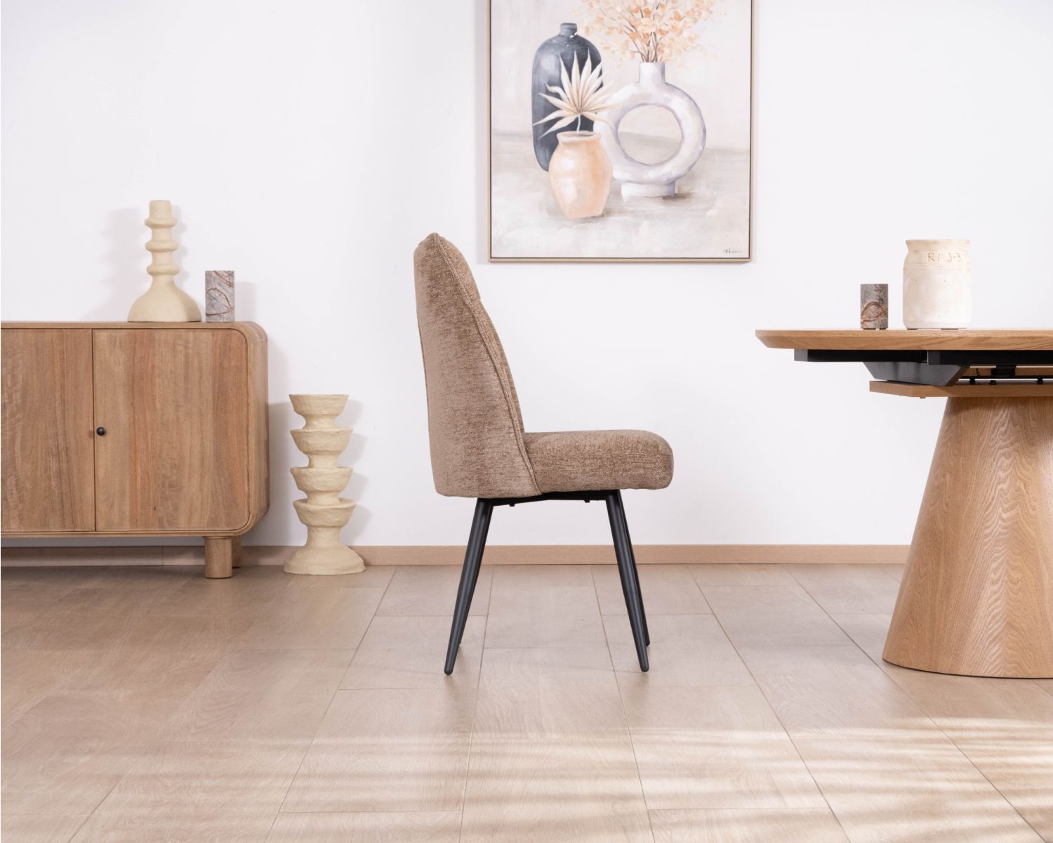 Lote de 2 sillas de comedor contemporáneas, acolchadas con tejido bouclé de color greige «Ondine»