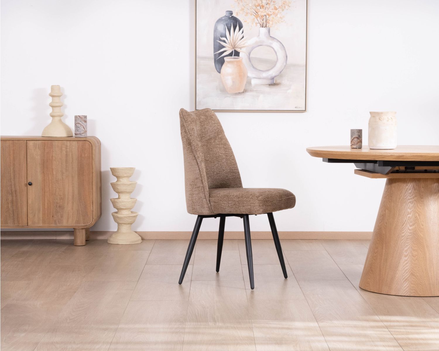 Lote de 2 sillas de comedor contemporáneas, acolchadas con tejido bouclé de color greige «Ondine»